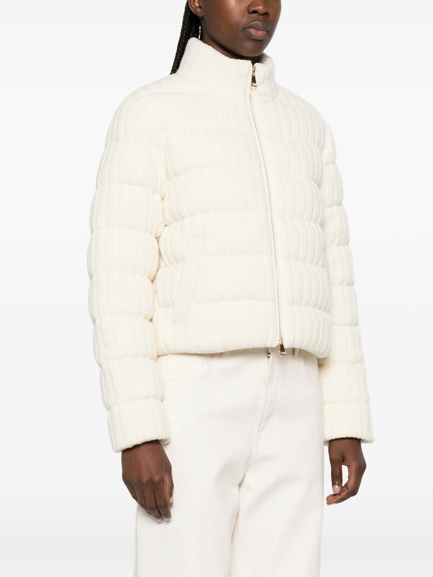 knitted zip-up puffer jacket