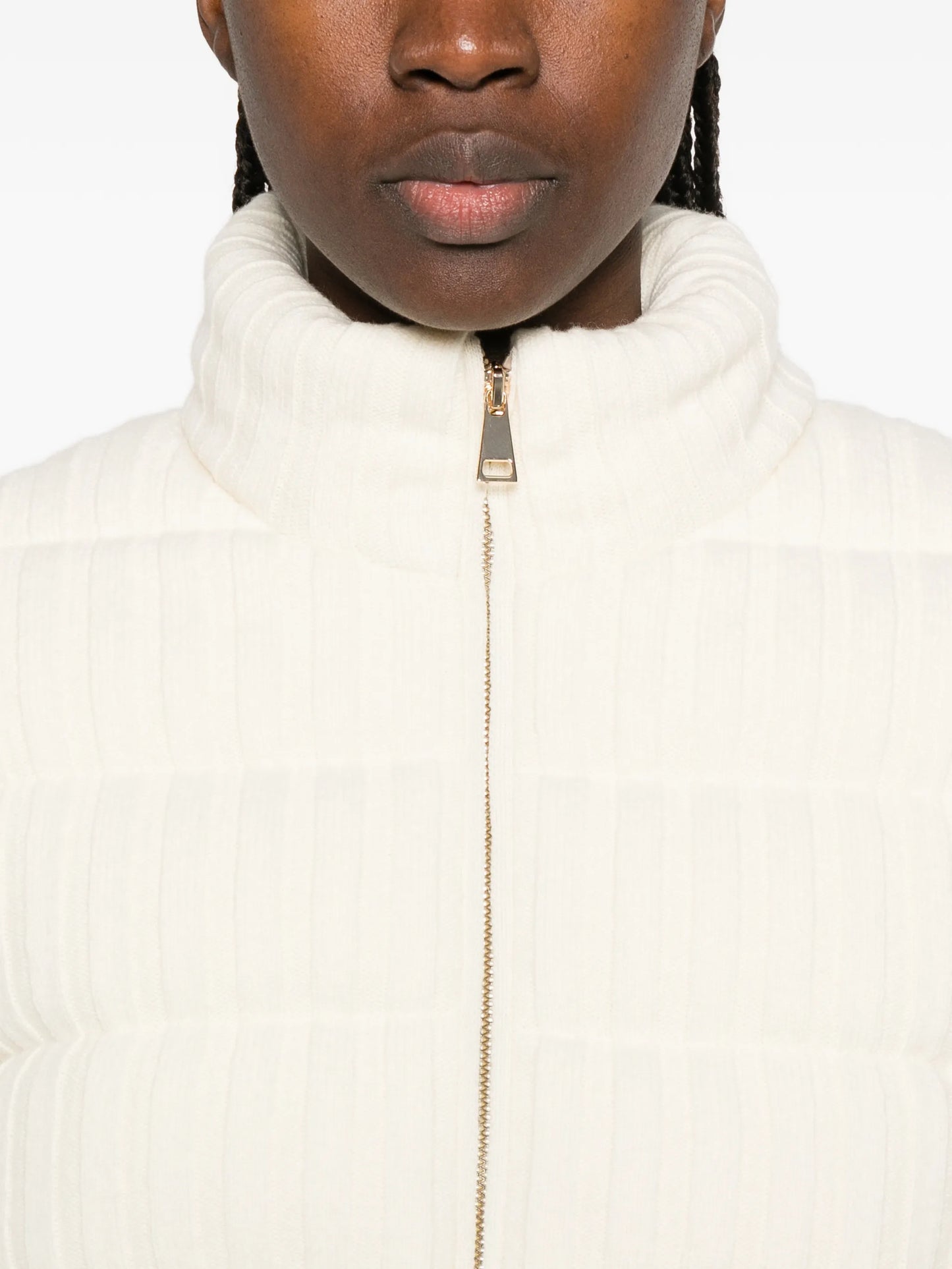 knitted zip-up puffer jacket