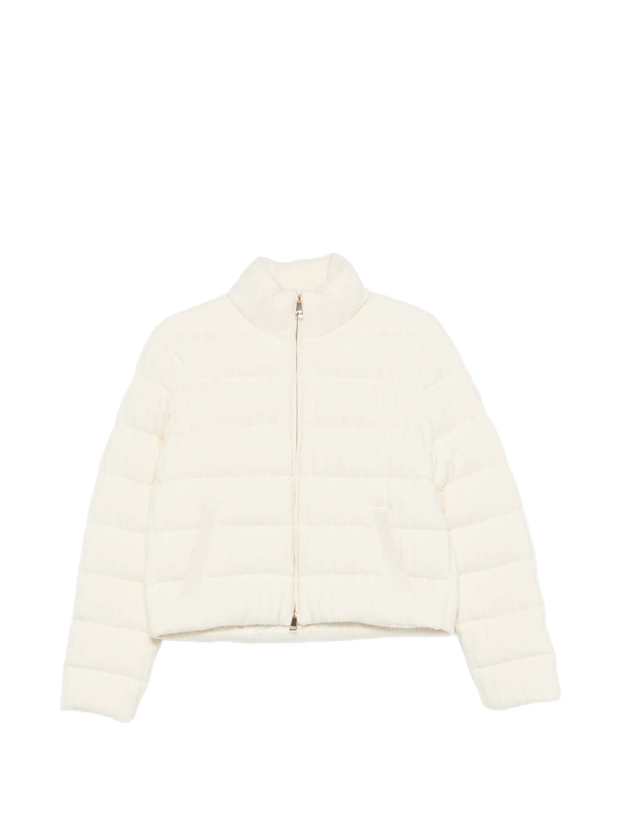knitted zip-up puffer jacket