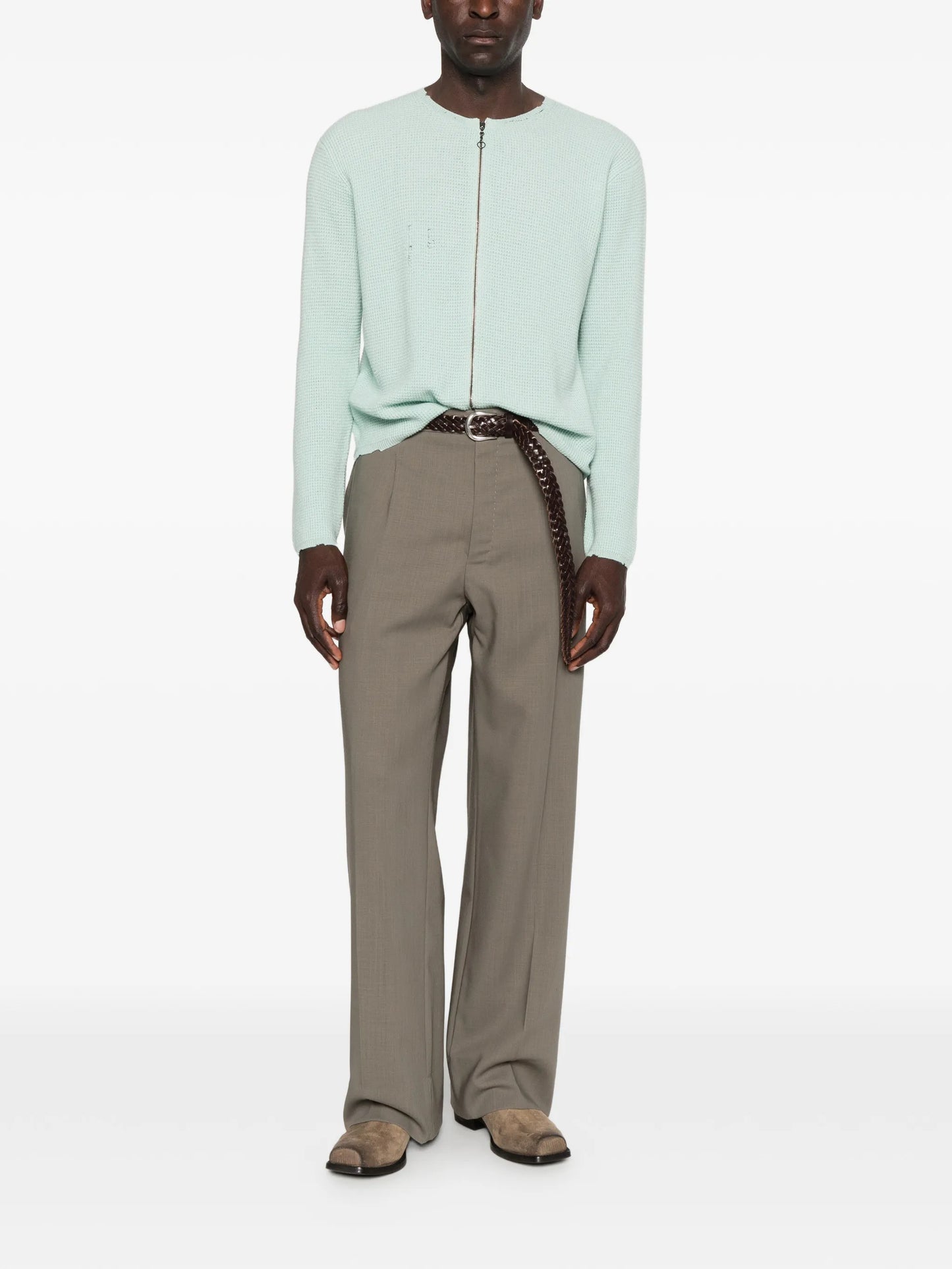 Friends distressed waffle-knit cardigan