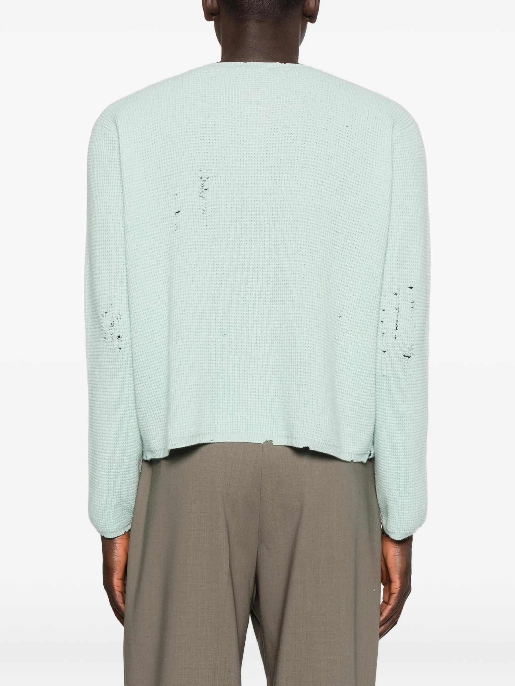 Friends distressed waffle-knit cardigan