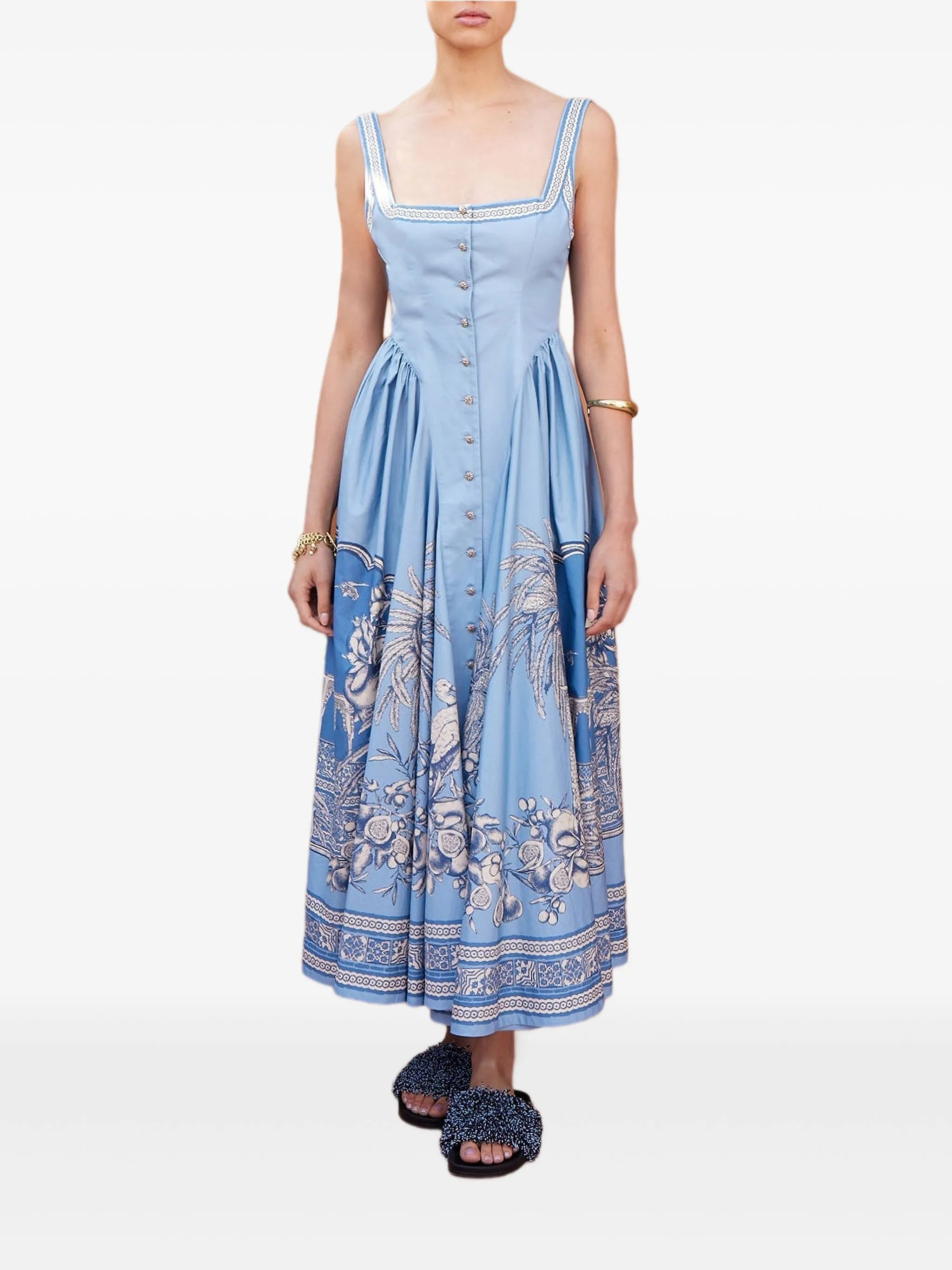 Villa Romantica buttoned-floral midi dress
