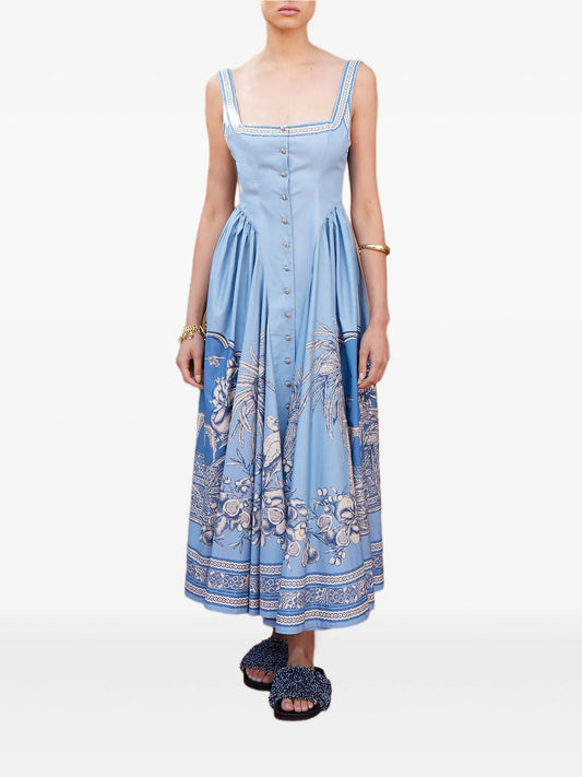 Villa Romantica buttoned-floral midi dress