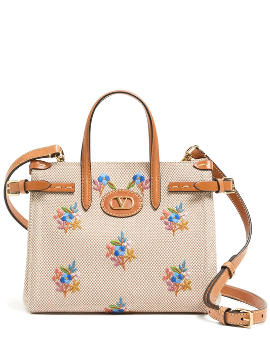 Antibes floral embroidered canvas shoulder bag