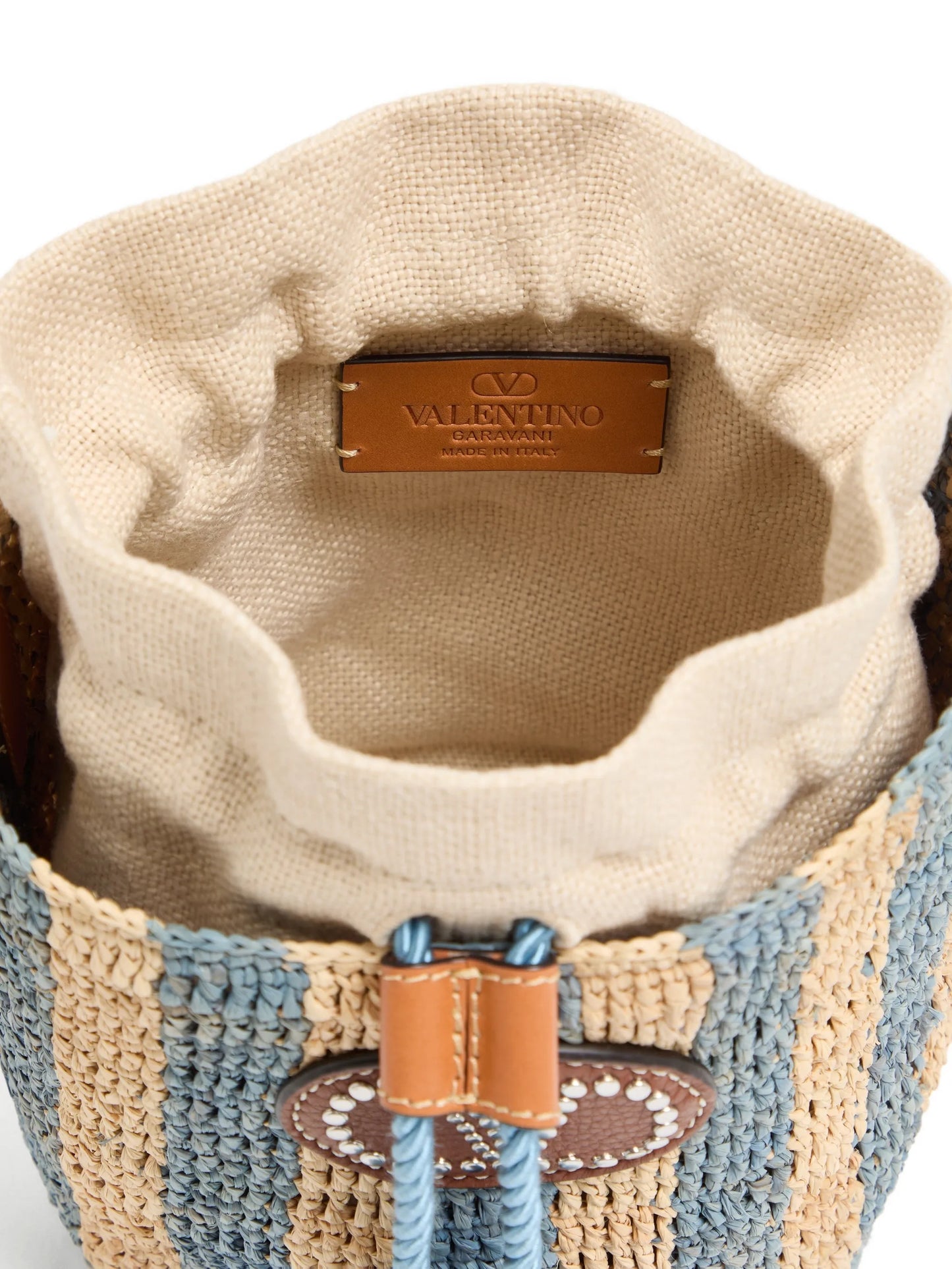 small striped raffia bucket bag