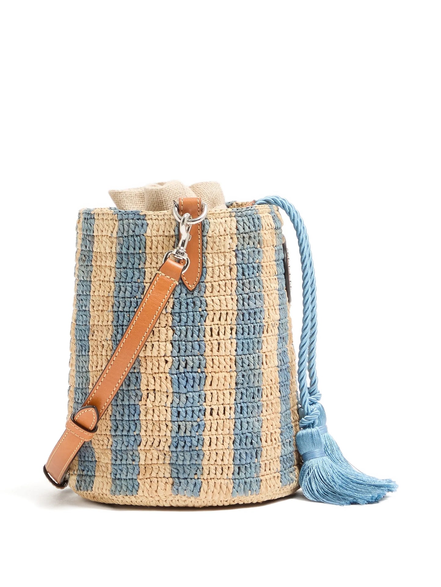 small striped raffia bucket bag