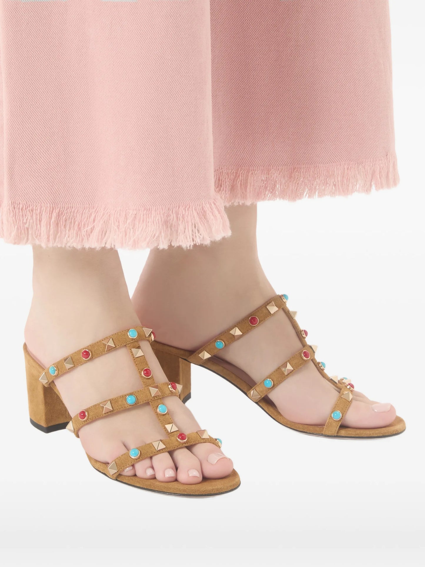 Rockstud cabochon-embellished leather sandals