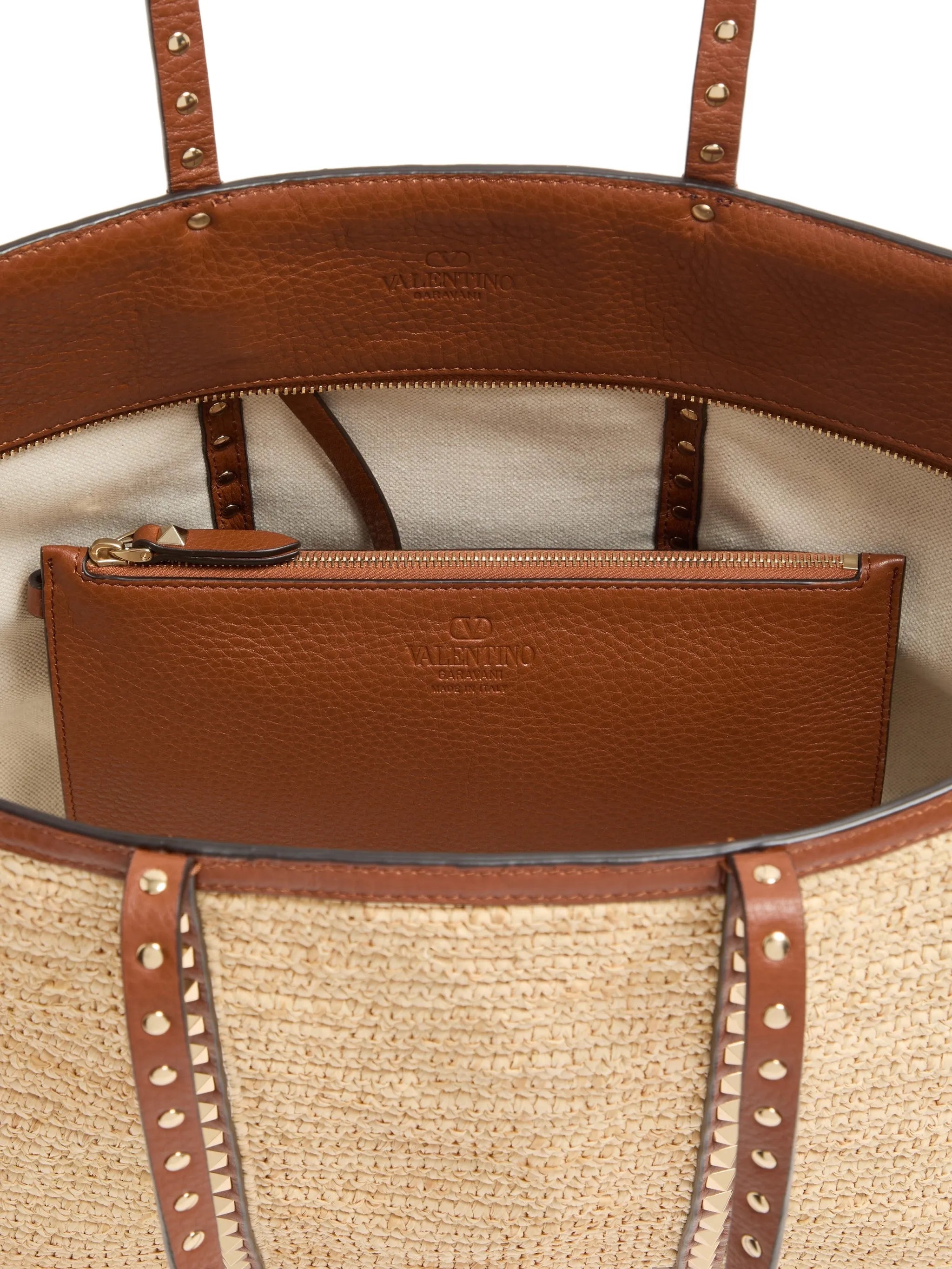 Rockstud raffia tote bag