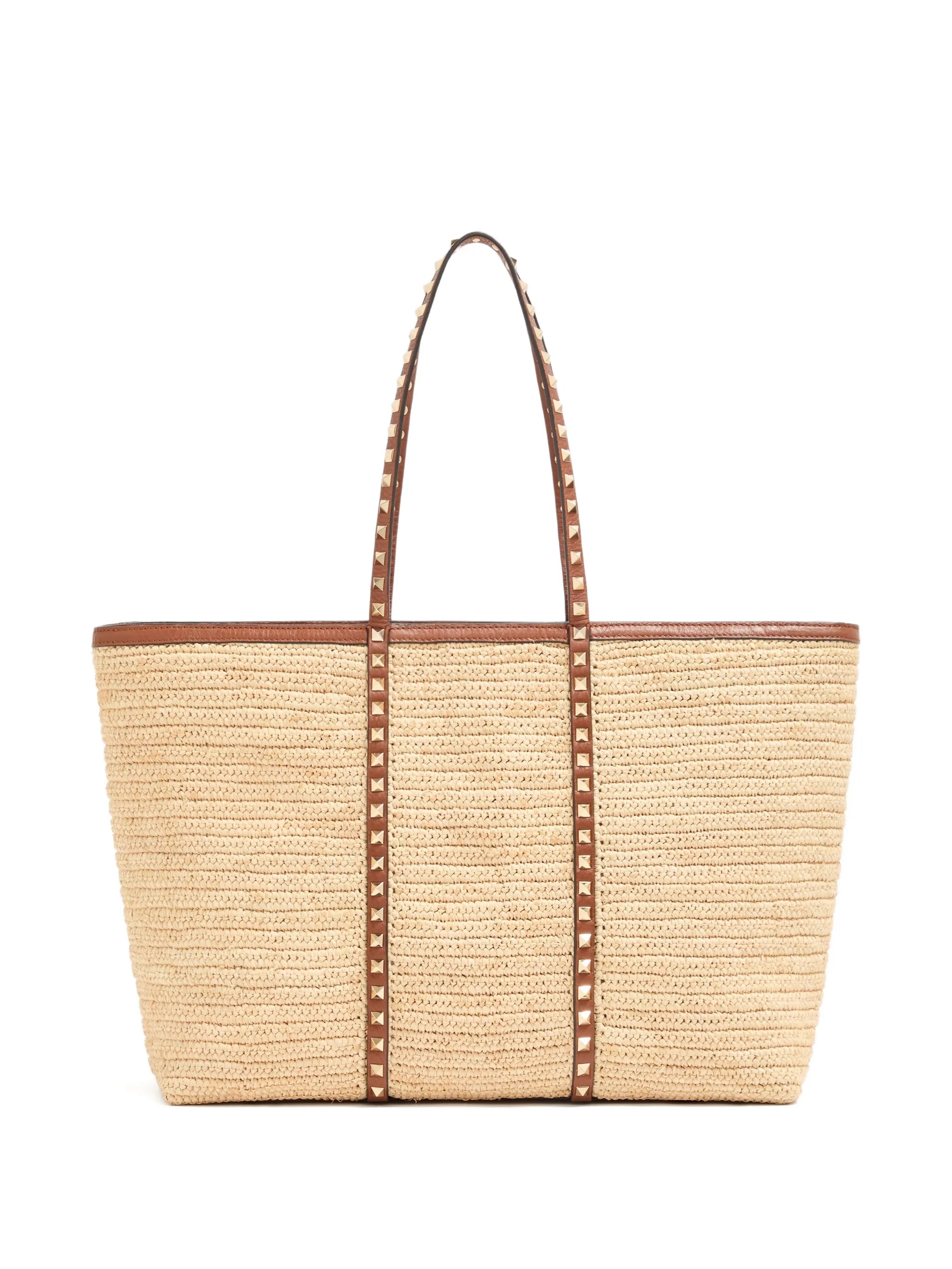 Rockstud raffia tote bag