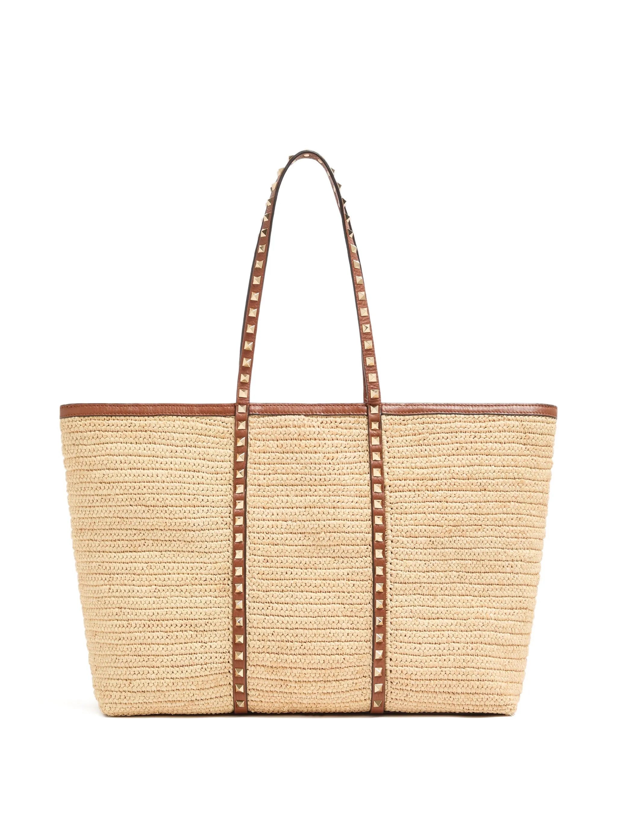 Rockstud raffia tote bag