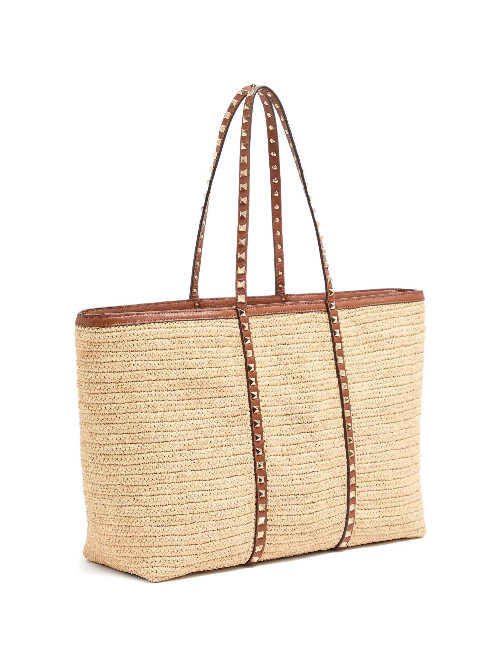 Rockstud raffia tote bag