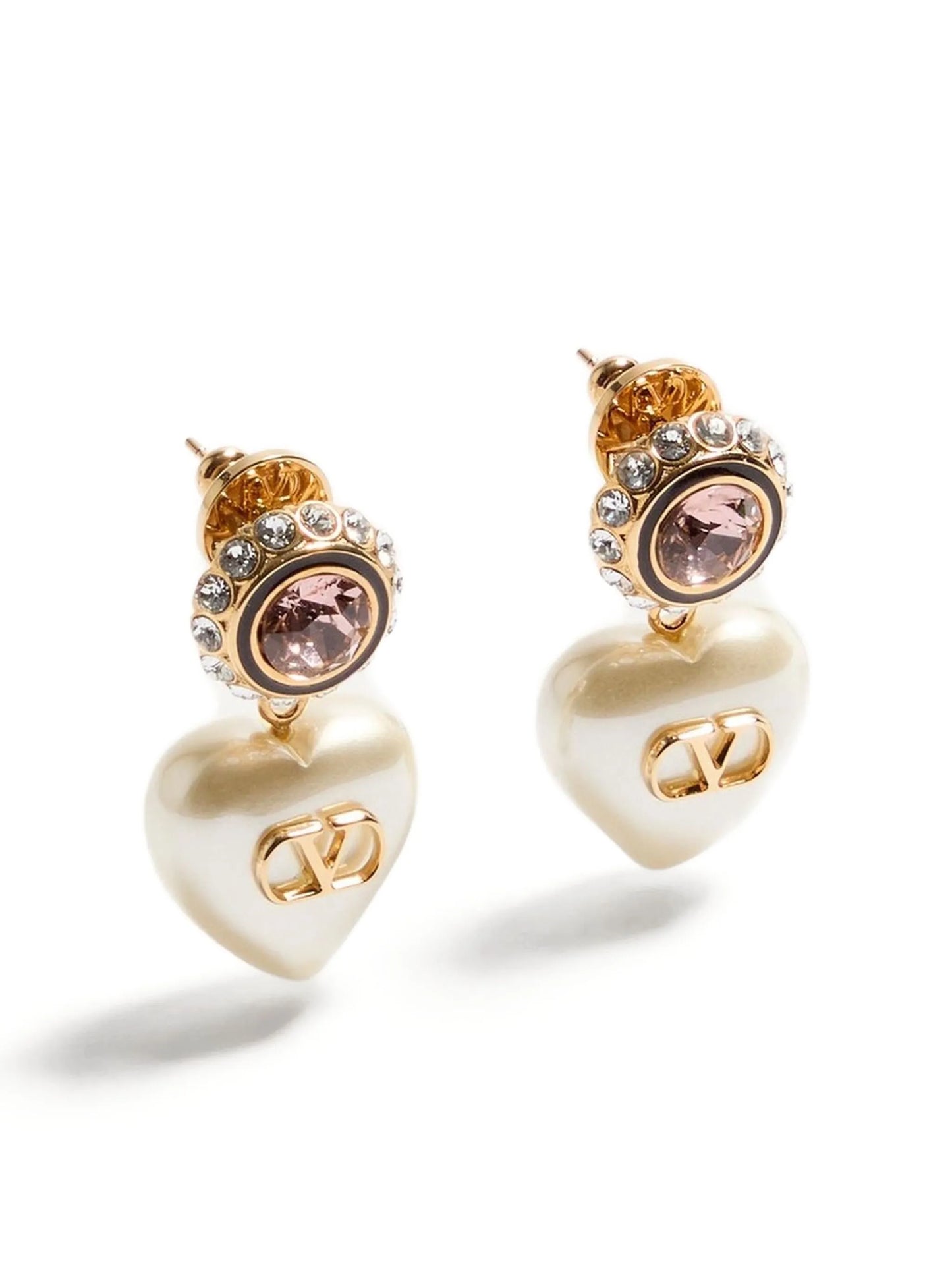 v-logo signature heart-pendant earrings