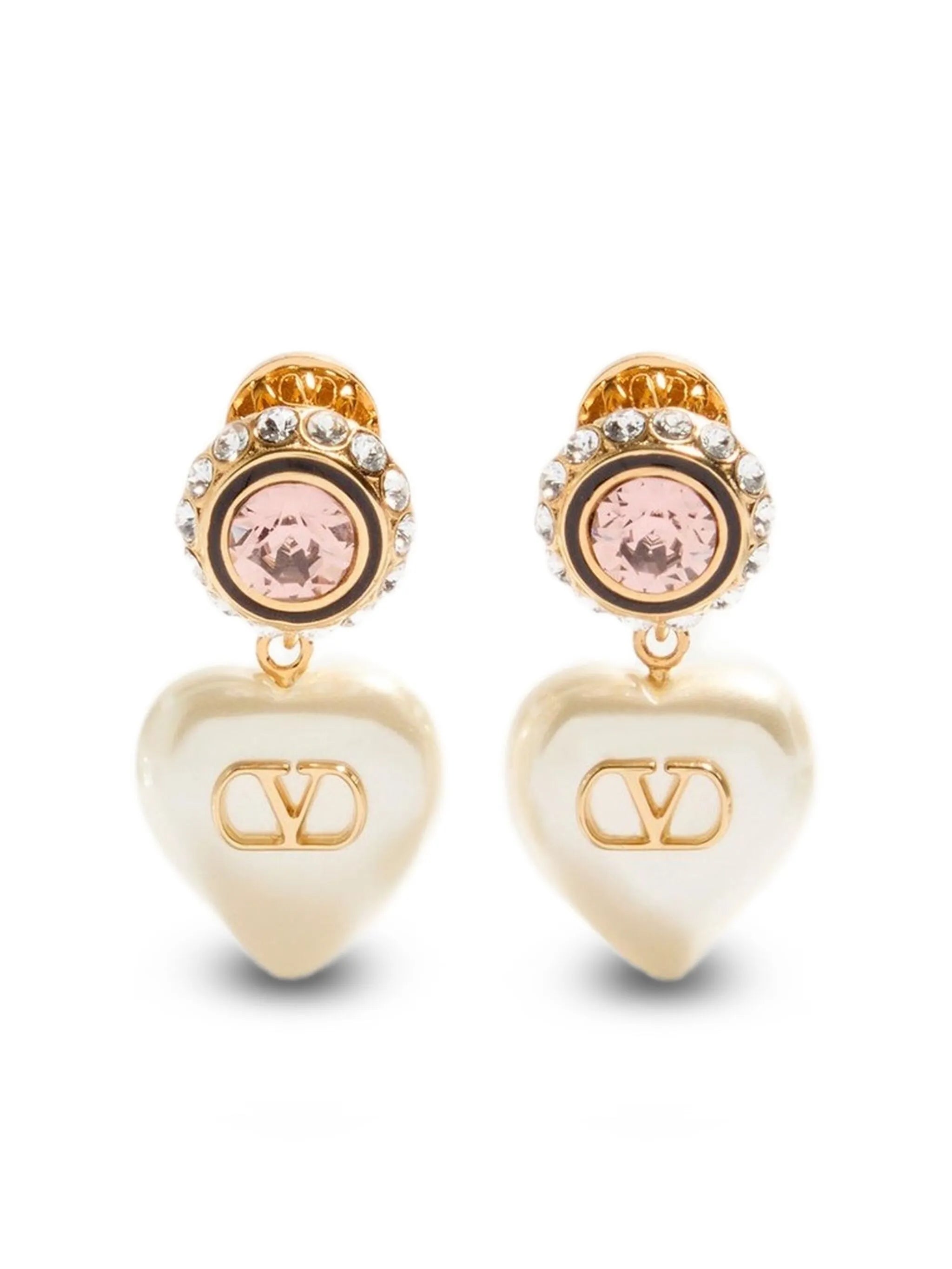 v-logo signature heart-pendant earrings
