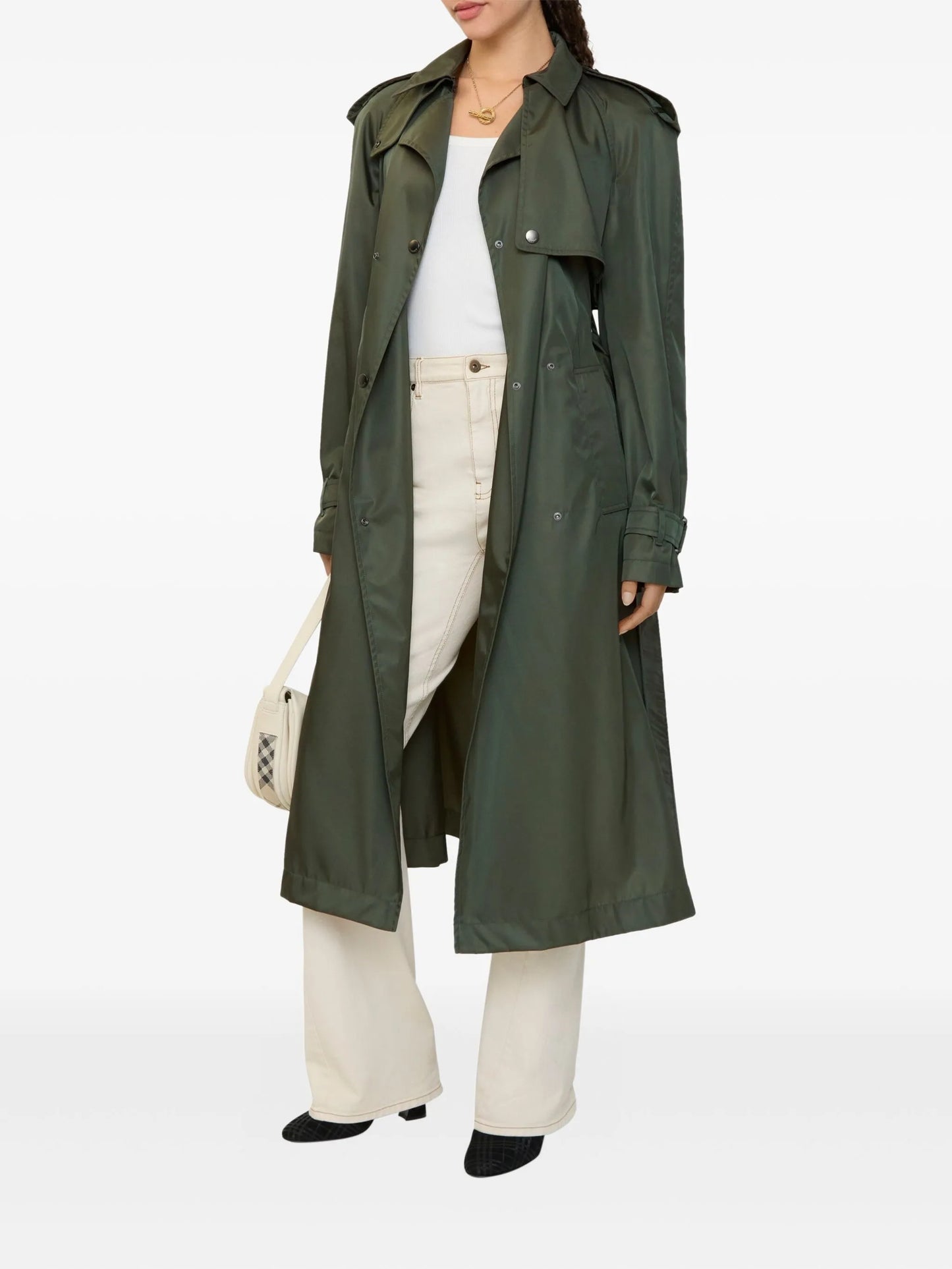 hooded belted nylon trench coat