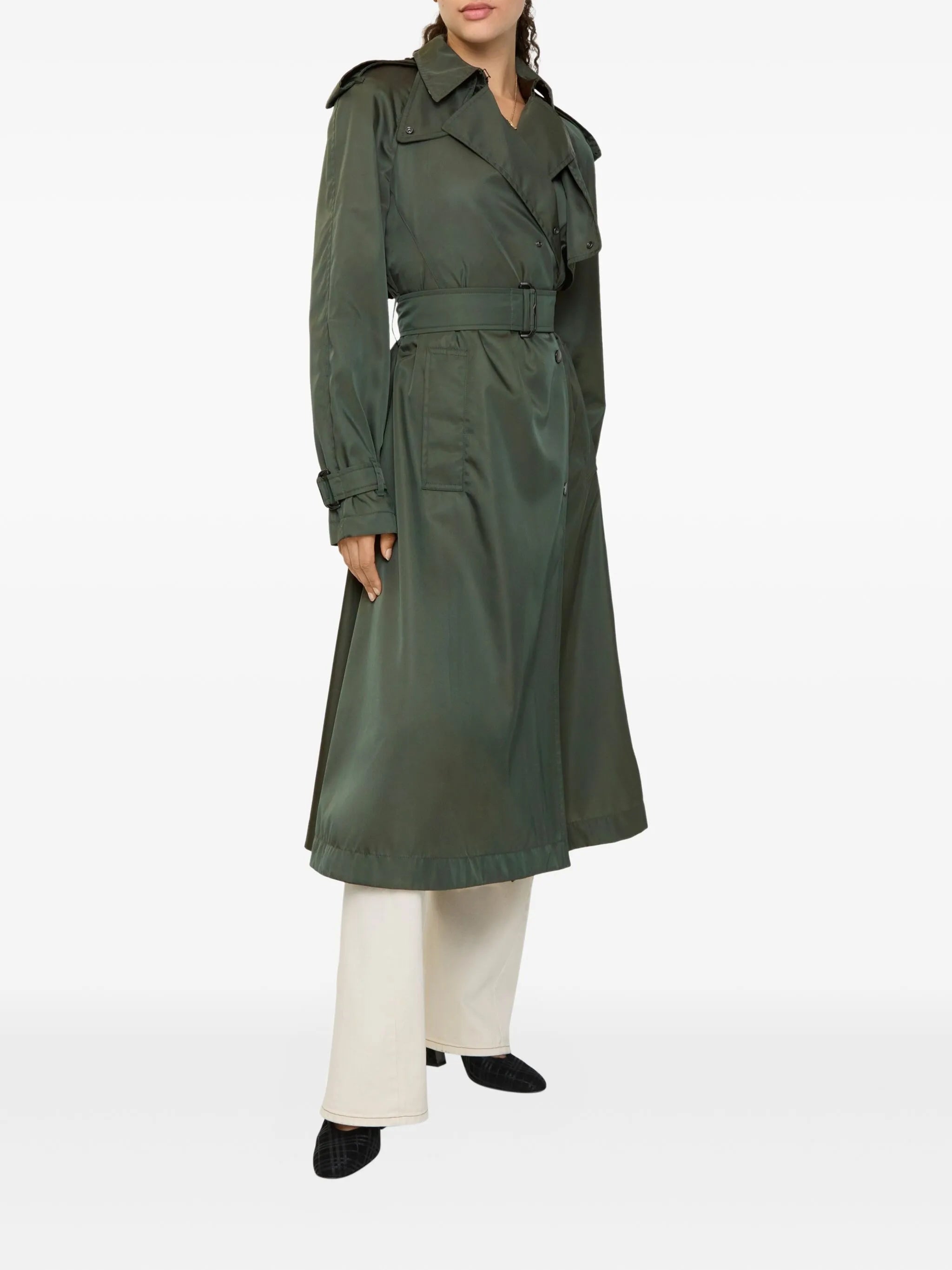 hooded belted nylon trench coat