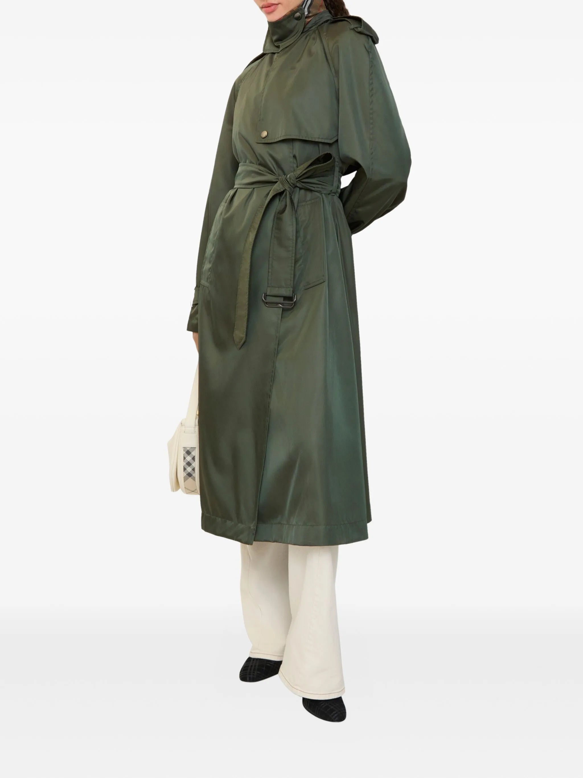 long nylon hooded trench coat