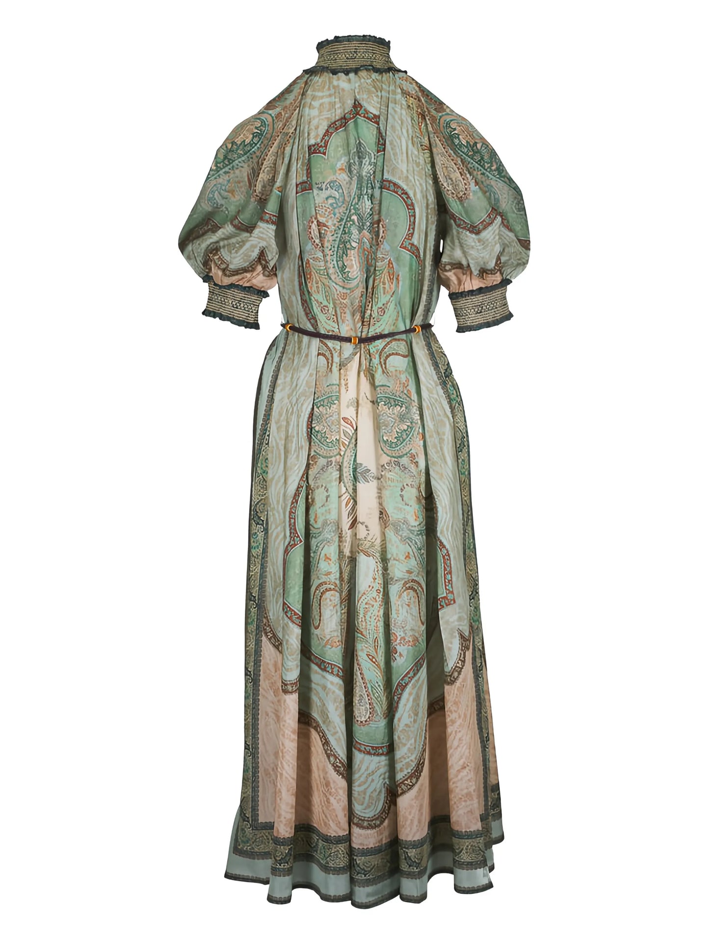 high-neck paisley-motif midi dress