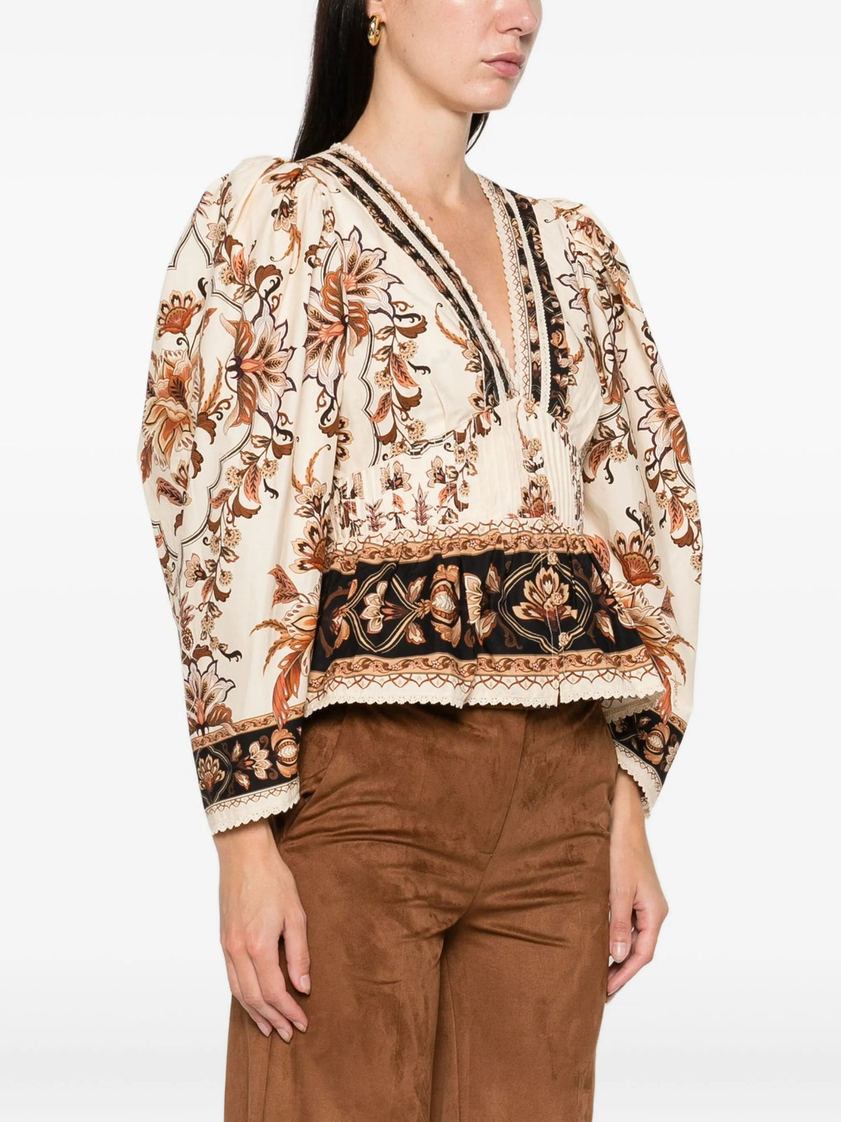majestic garden lace puff sleeve organic cotton blouse