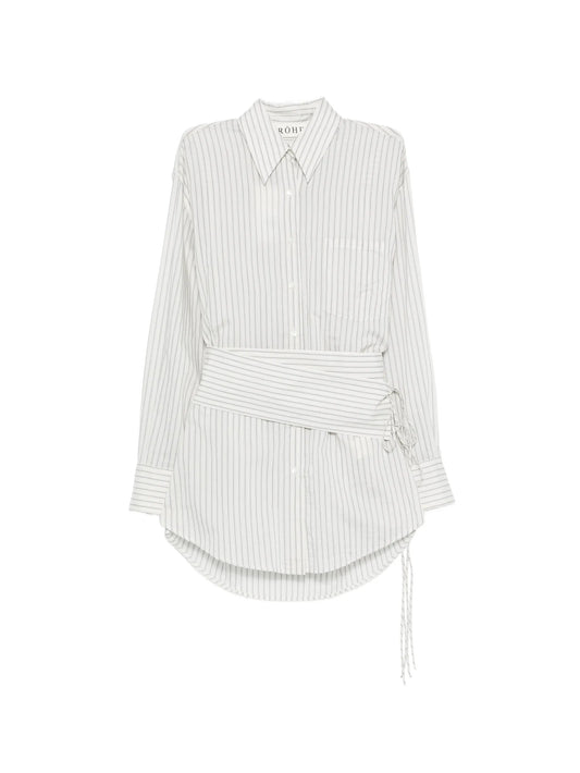 belted pinstriped shirt