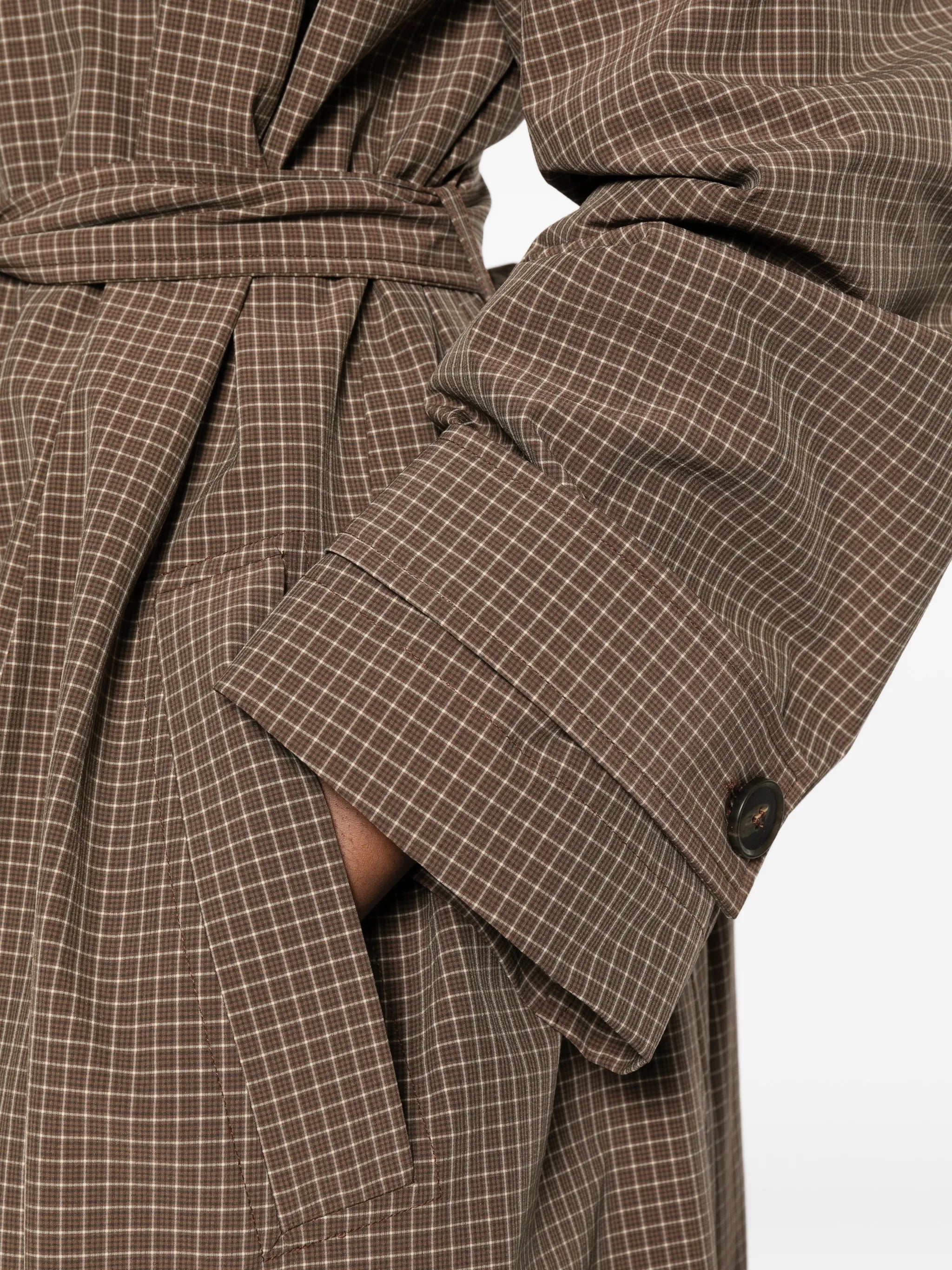 belted check coat