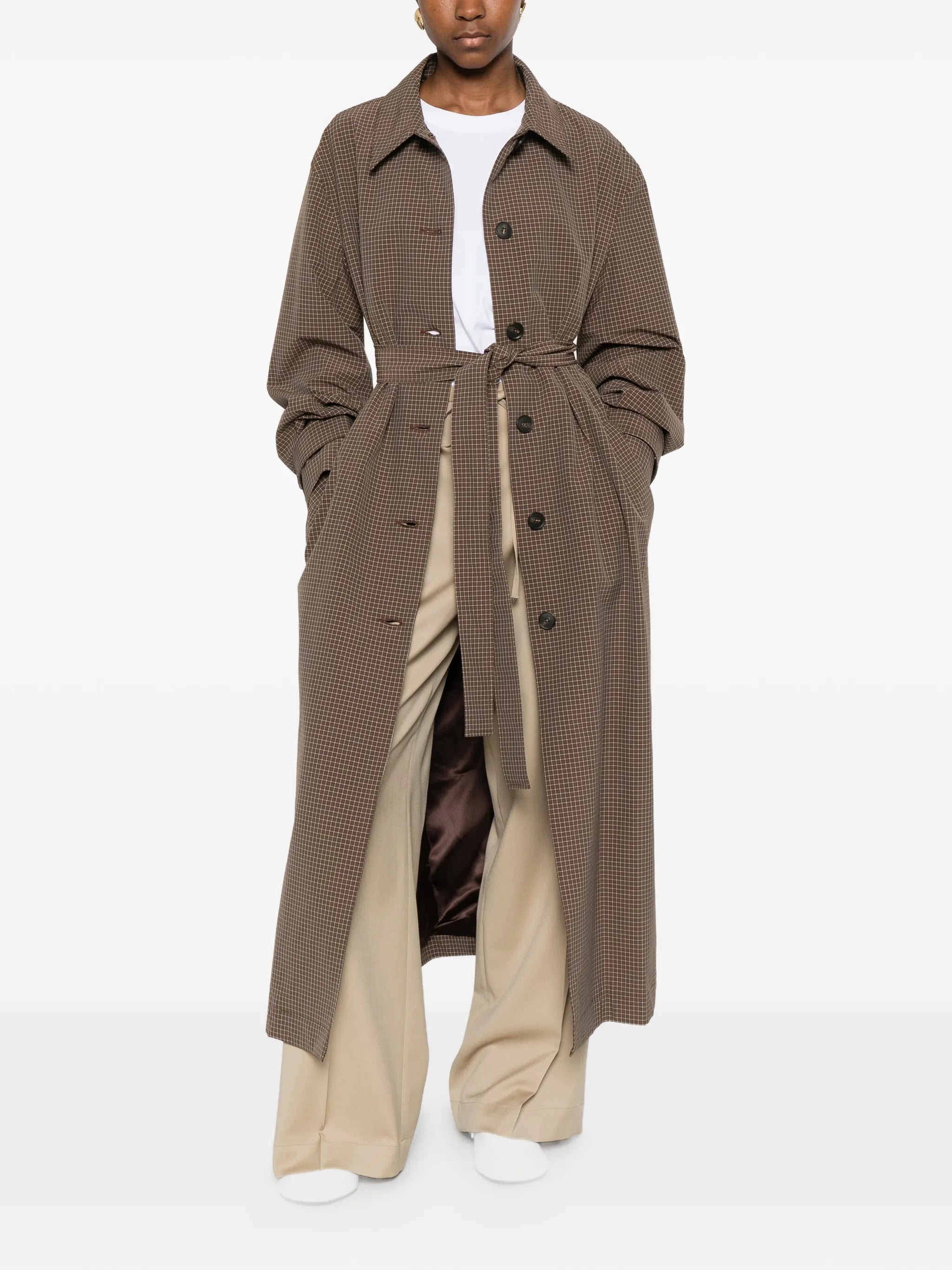 belted check coat