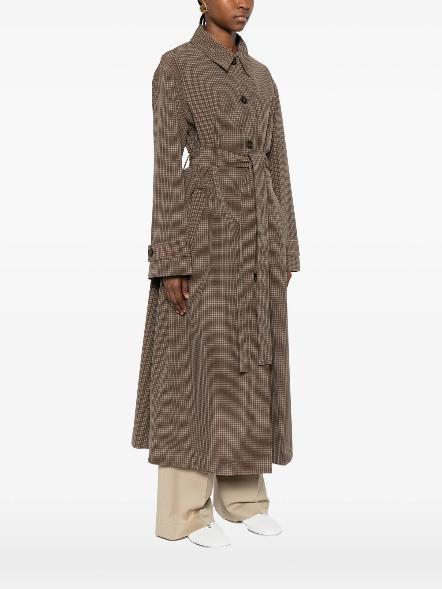 belted check coat