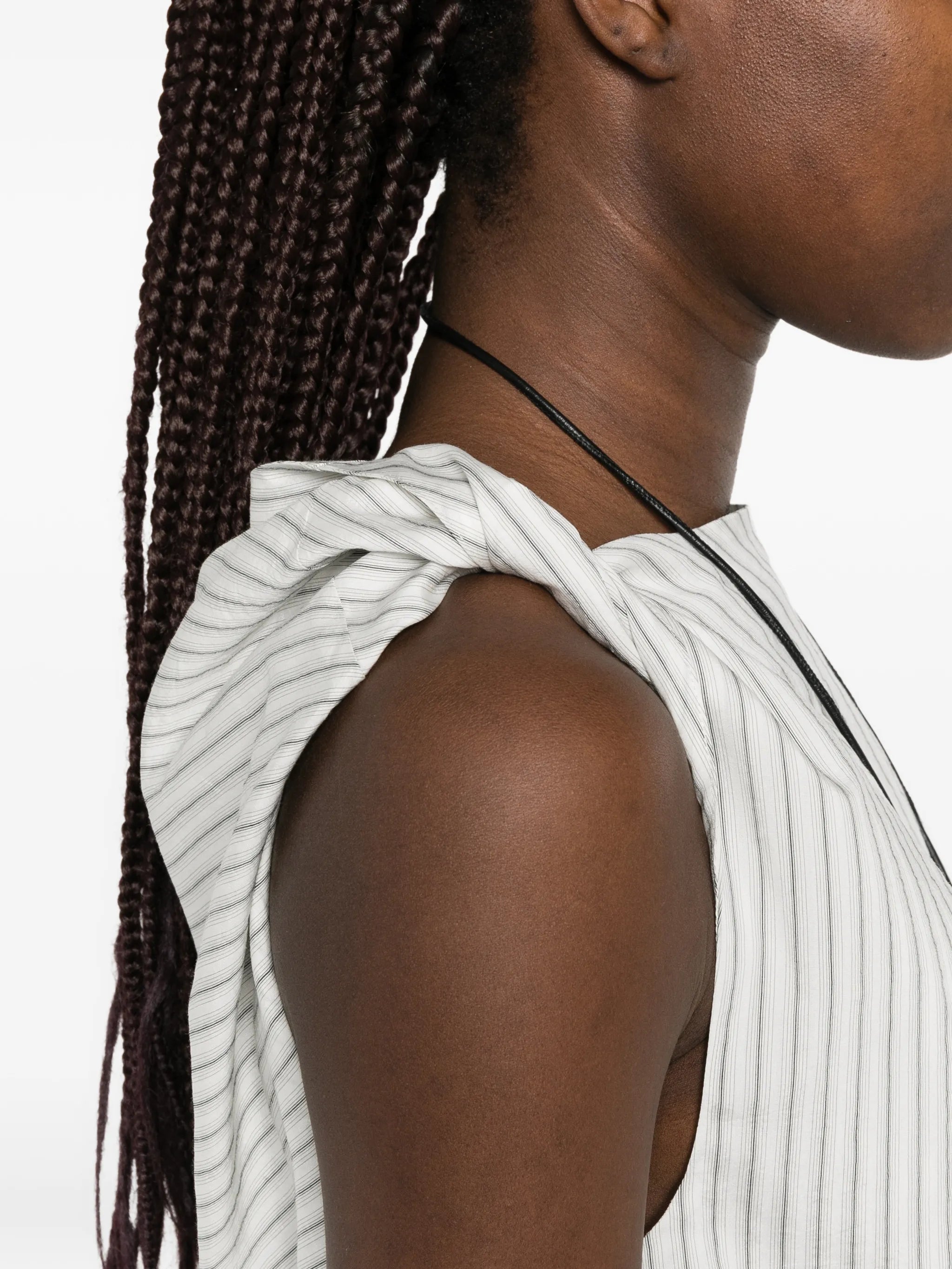 draped striped blouse