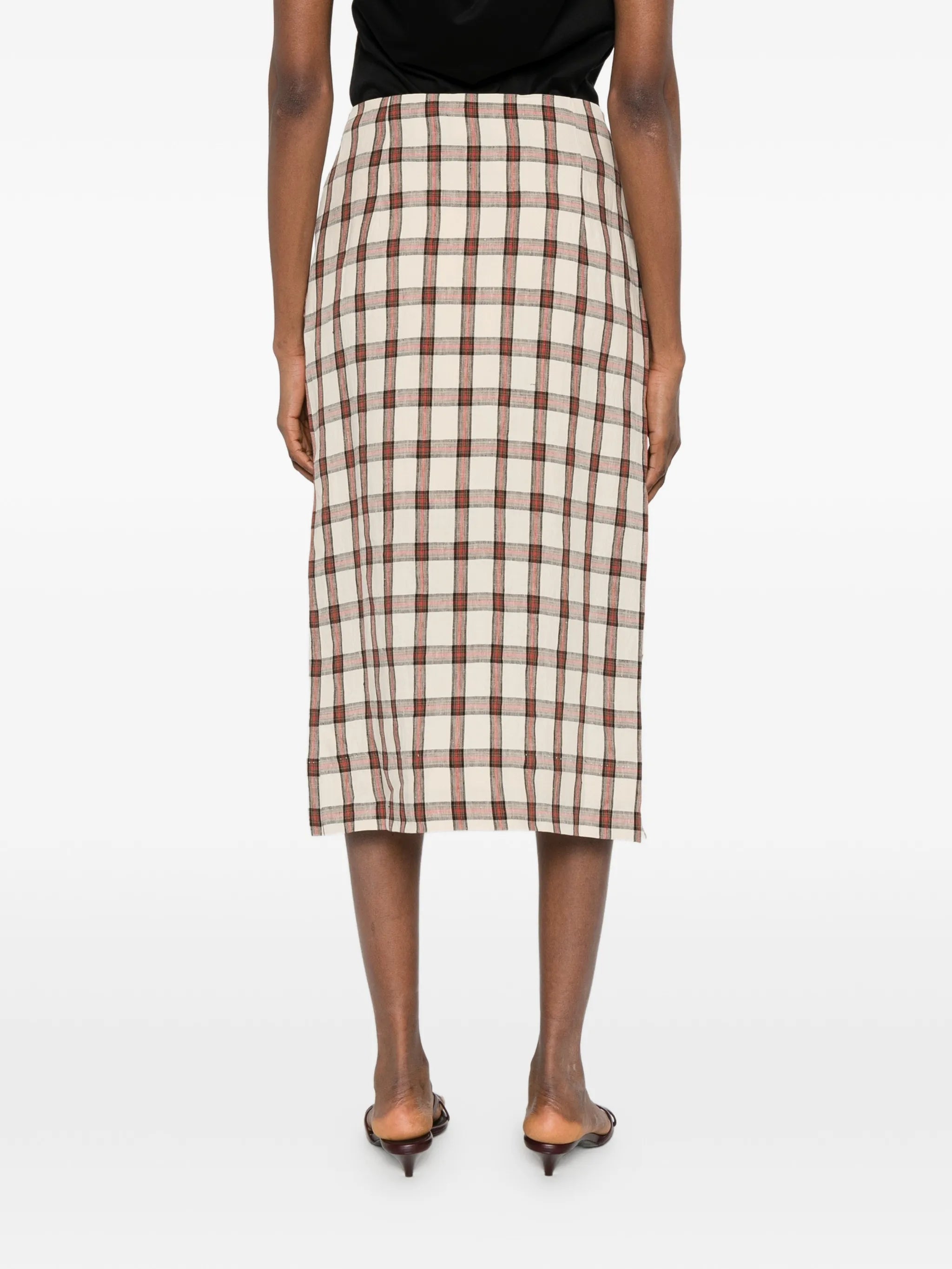 draped check midi skirt