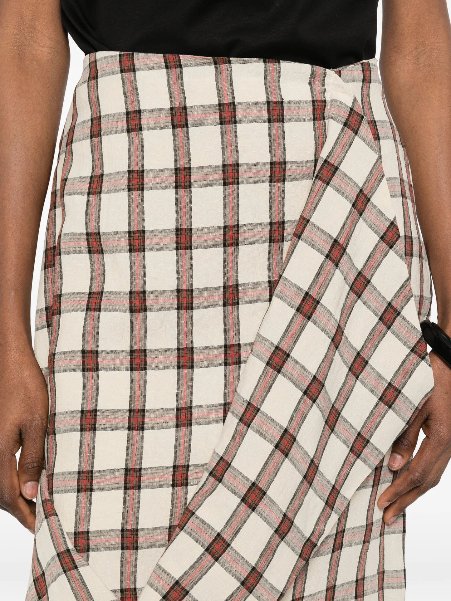 draped check midi skirt