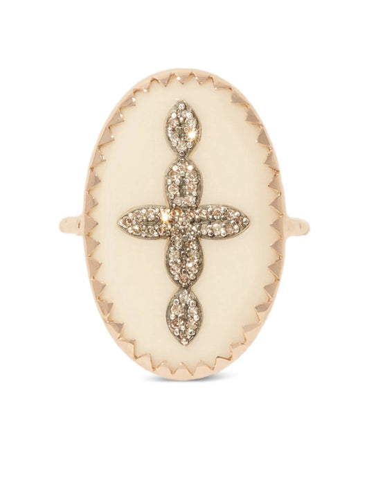 Bowie diamond cross oval ring