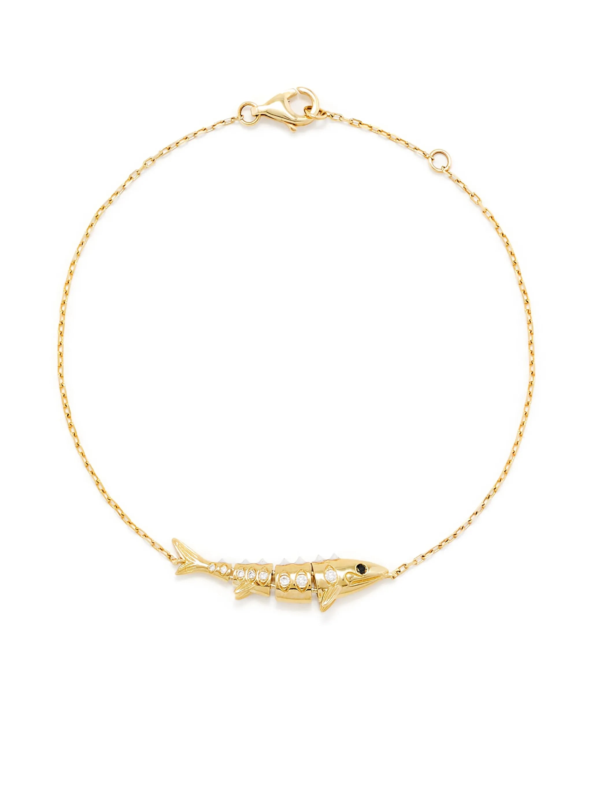 Fish diamond 9K yellow gold chain bracelet