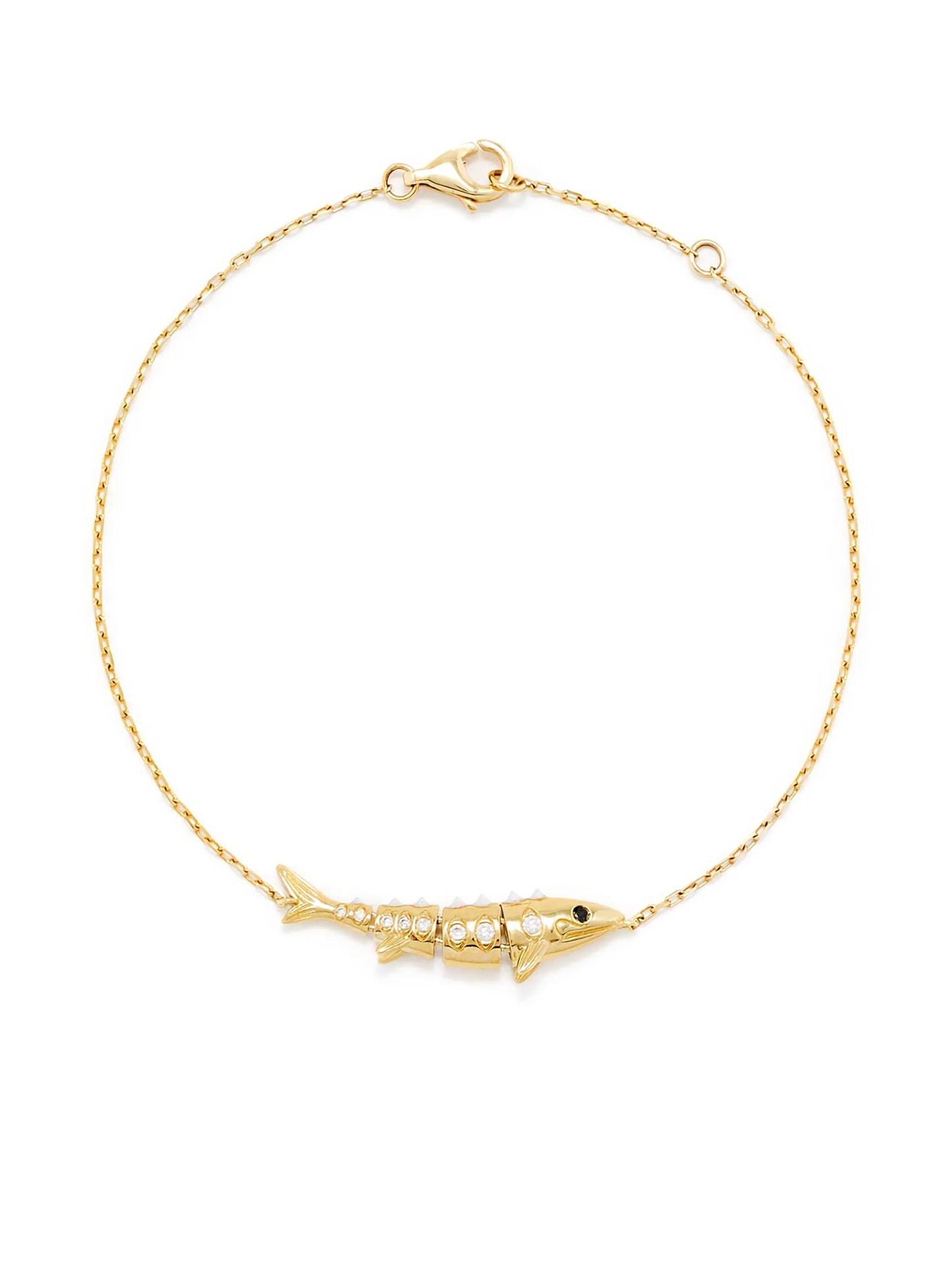 Fish diamond 9K yellow gold chain bracelet