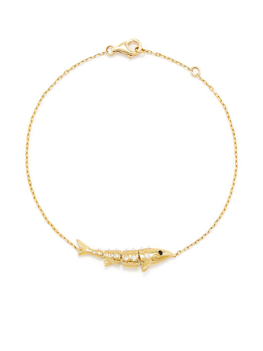 Fish diamond 9K yellow gold chain bracelet