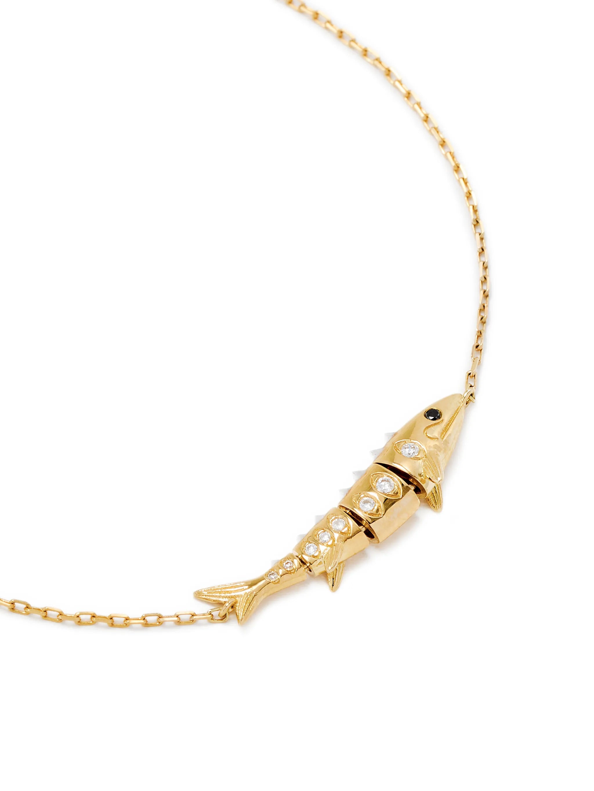 Fish diamond 9CT yellow gold chain bracelet