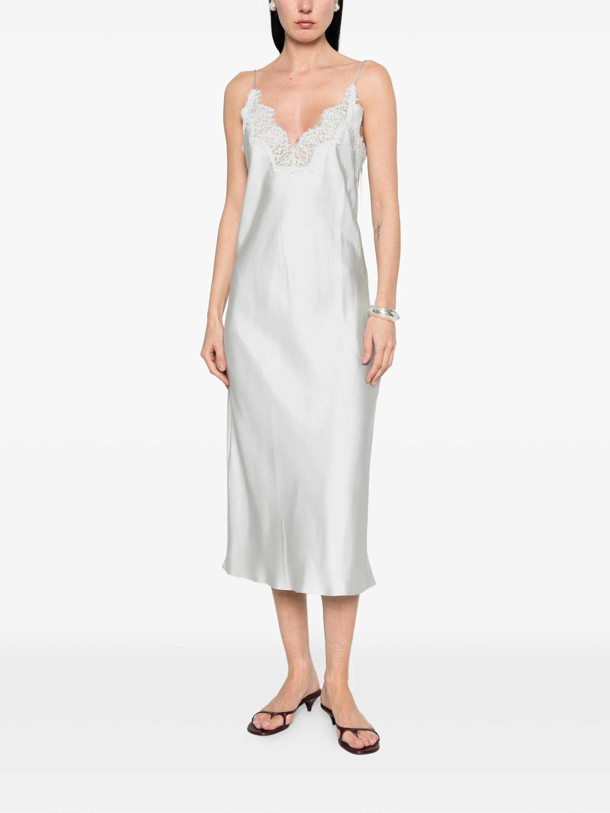 silk lace-trim dress