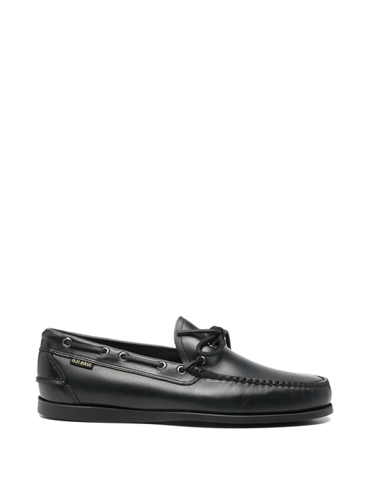 laced leather boat shoes