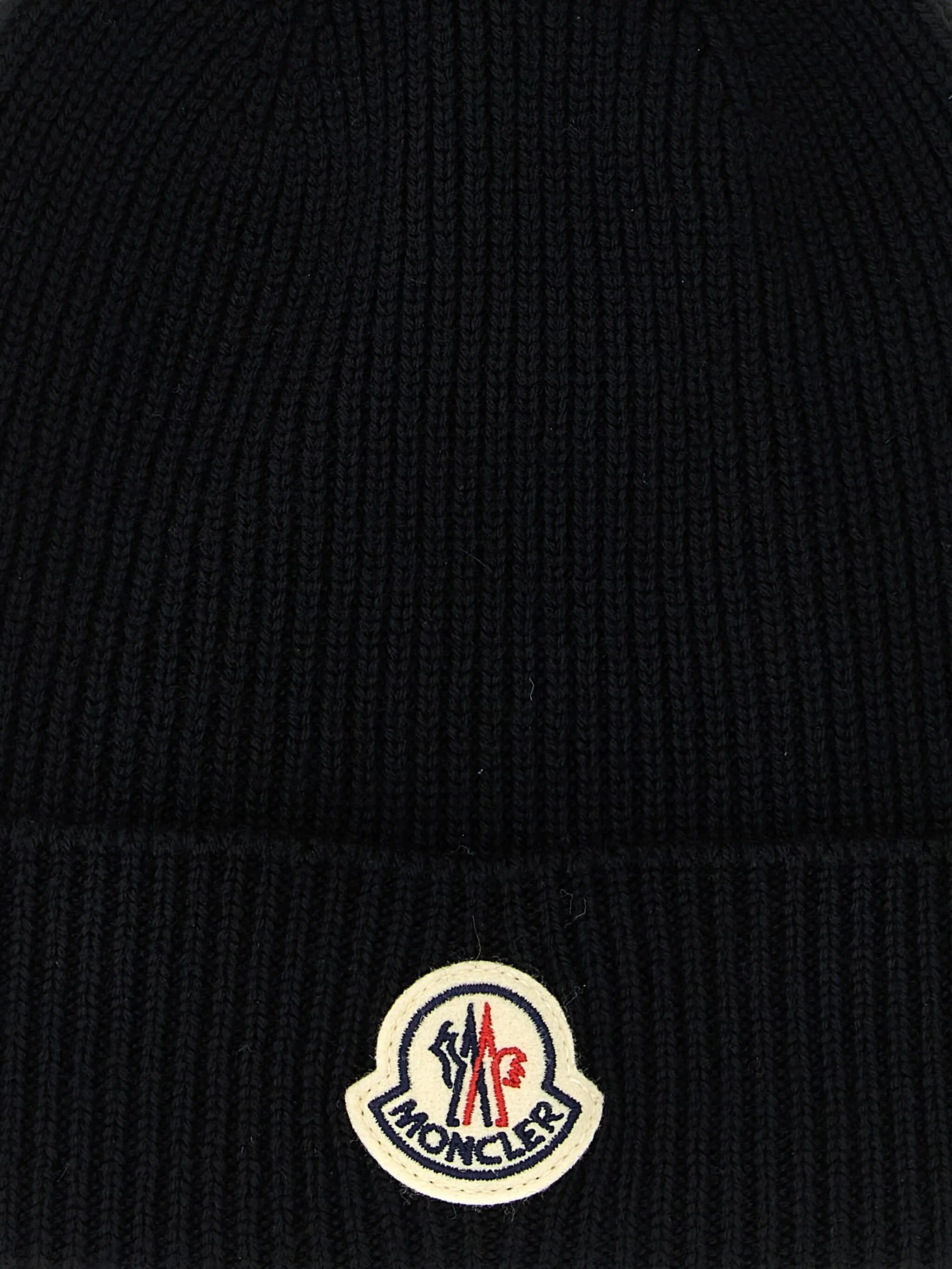 logo-patch ribbed-knit beanie hat