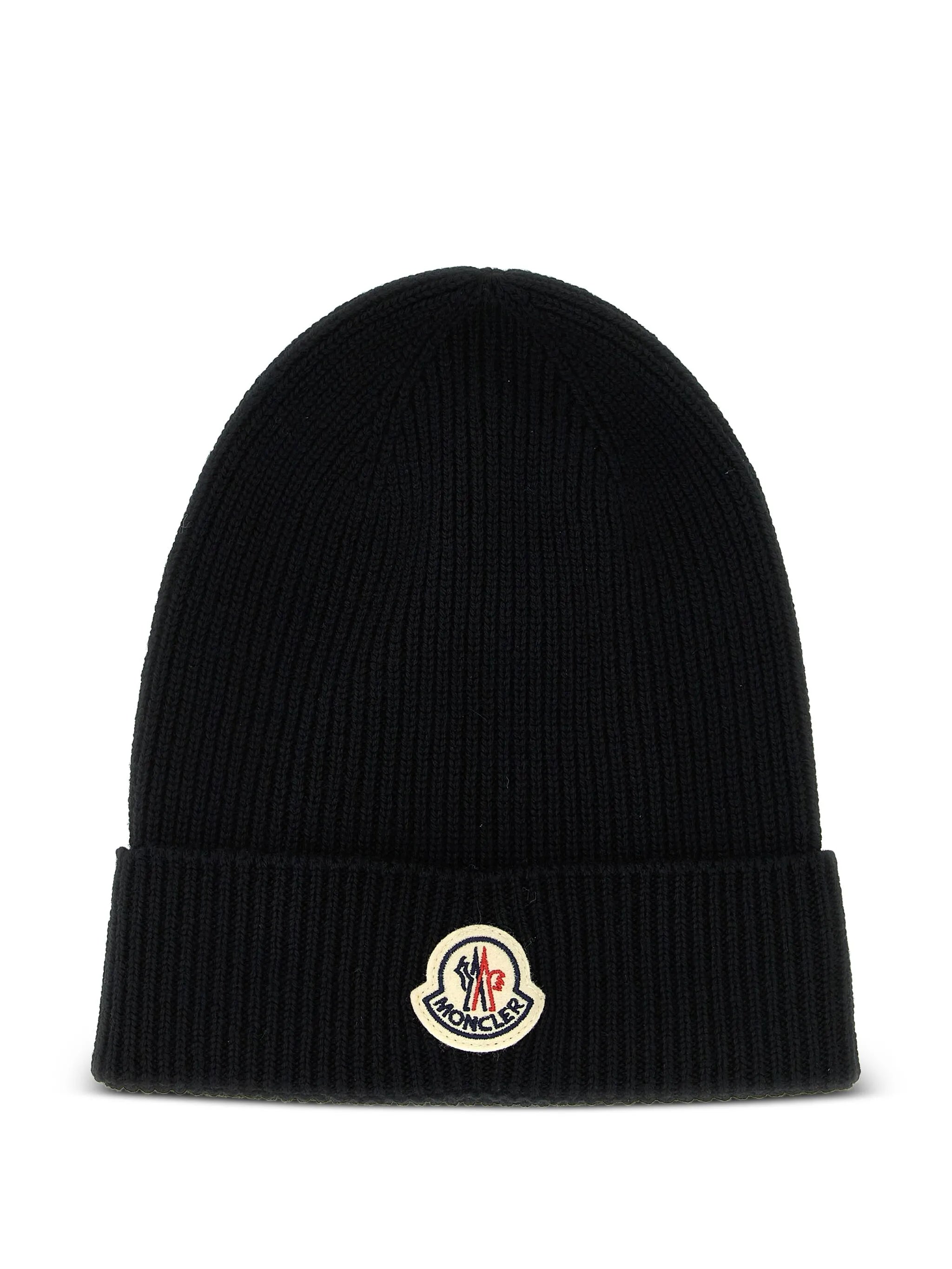 logo-patch ribbed-knit beanie hat