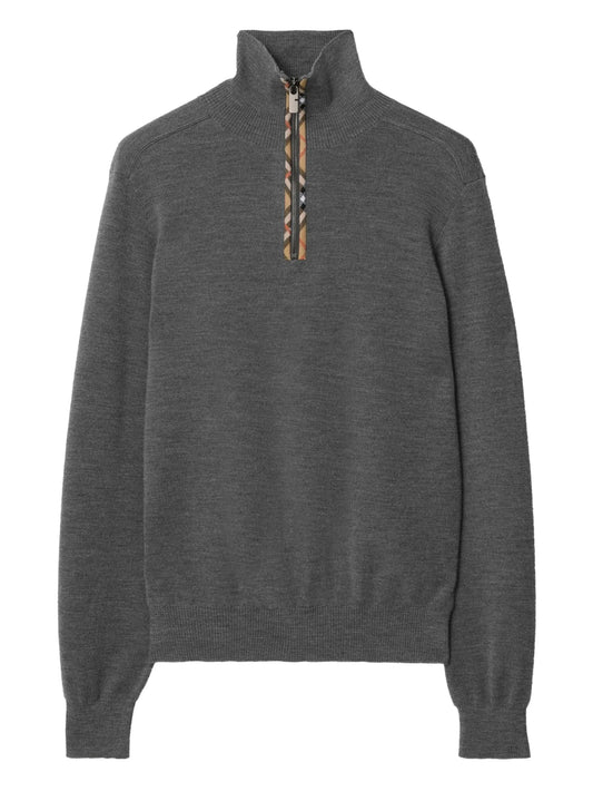 Check-trim half-zip sweater