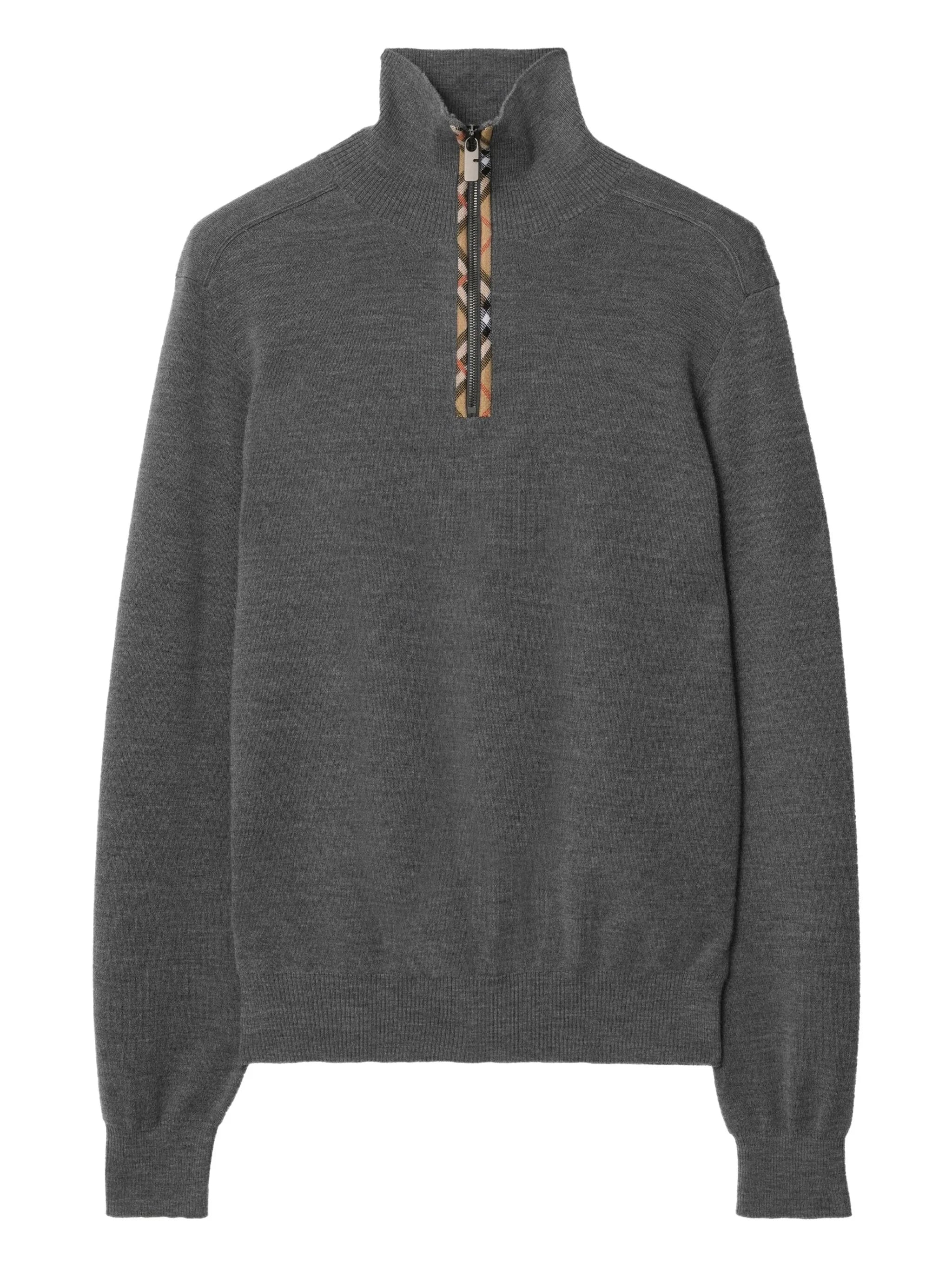 turtleneck check-trim half-zip sweater