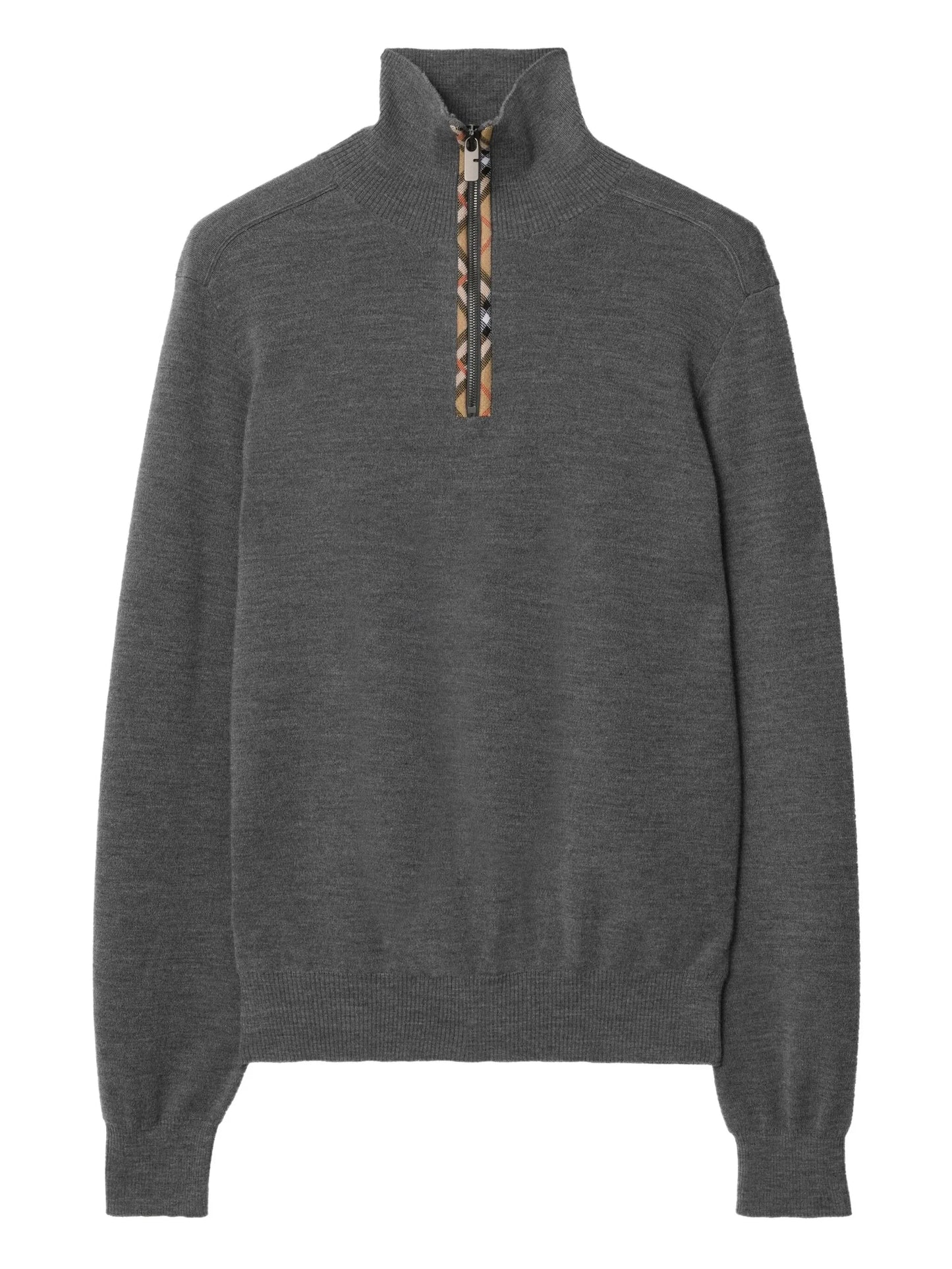 turtleneck check-trim half-zip sweater