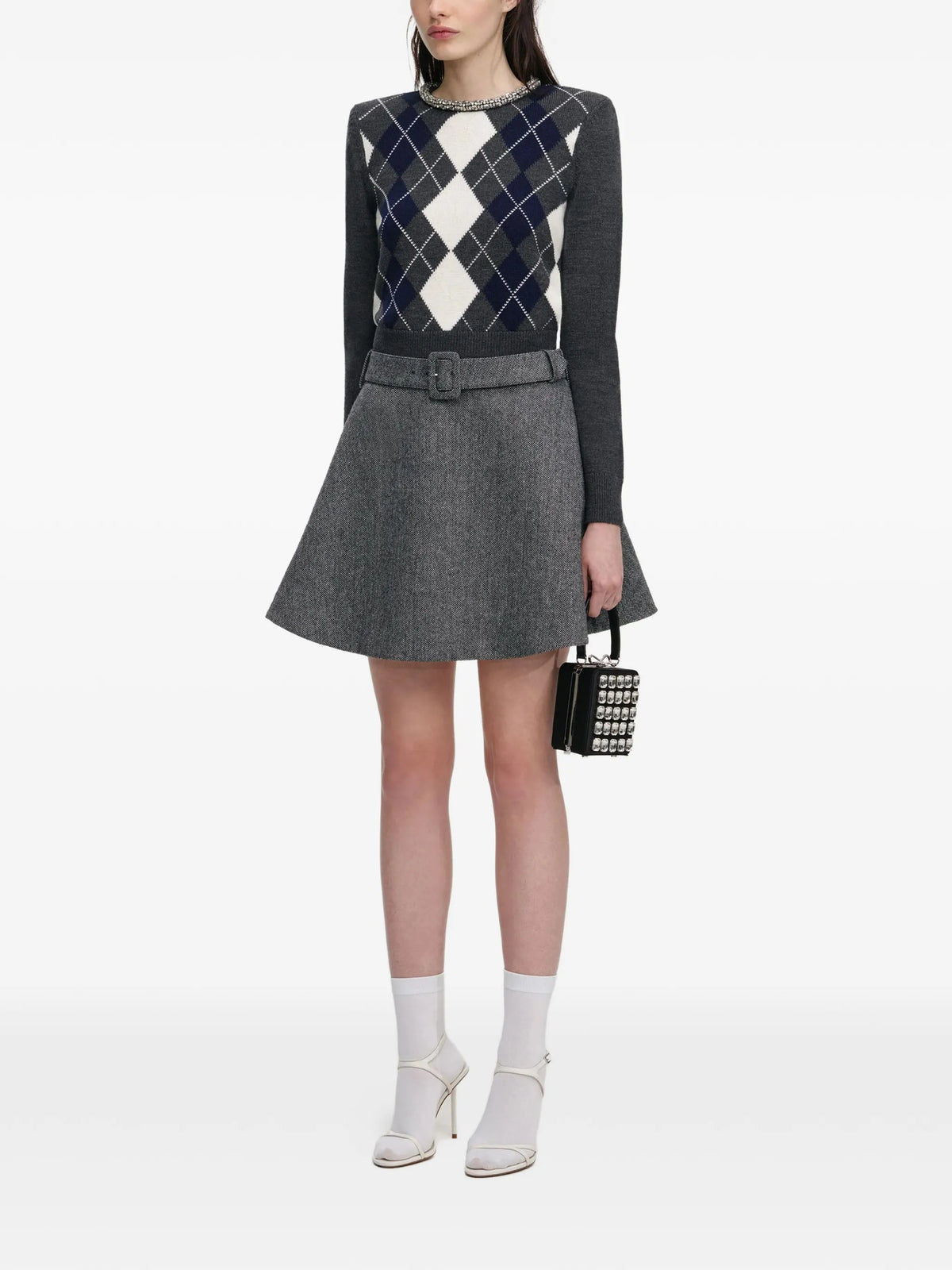 argyle-pattern sweater