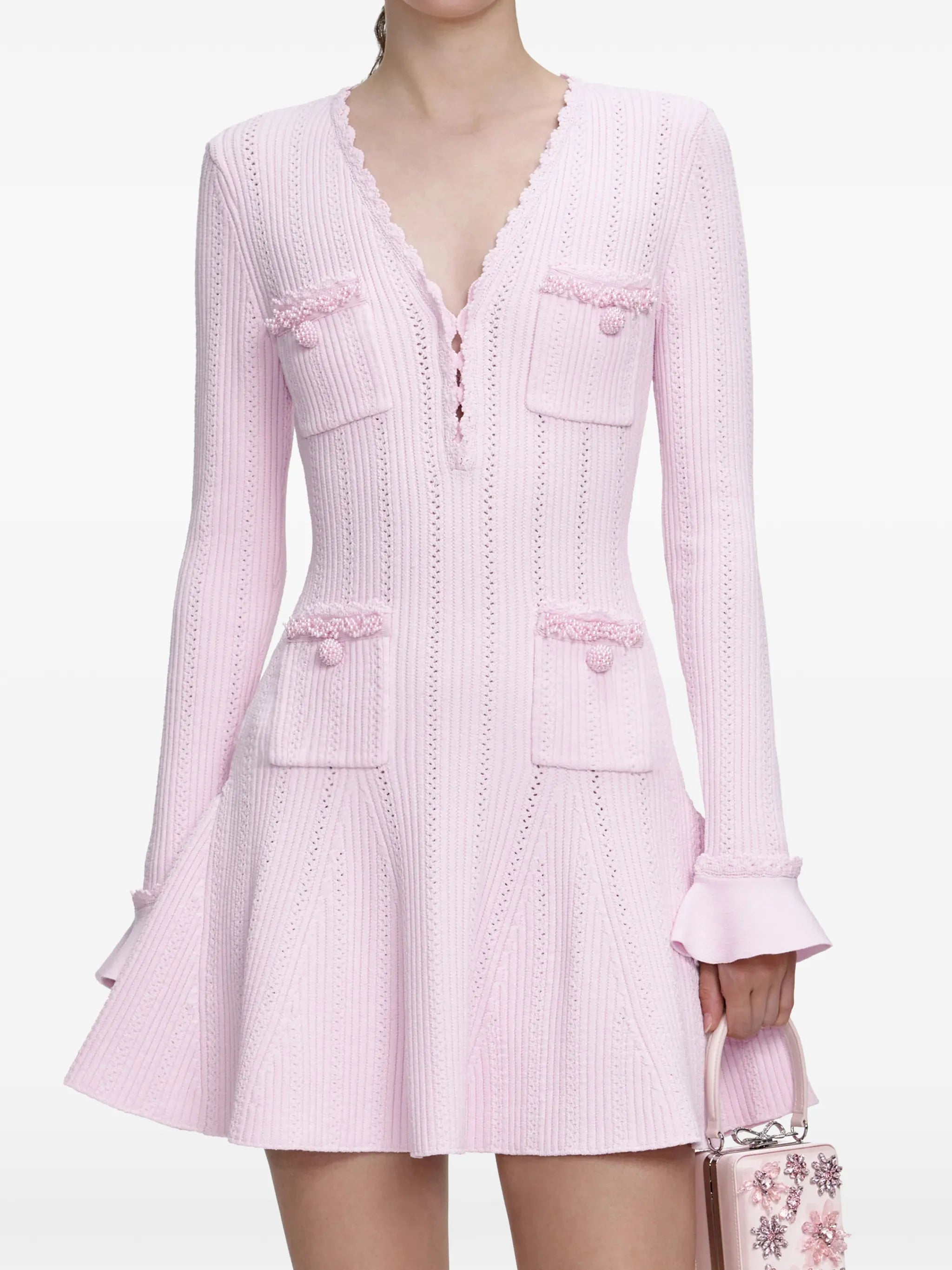 pearl-embellishment mini dress