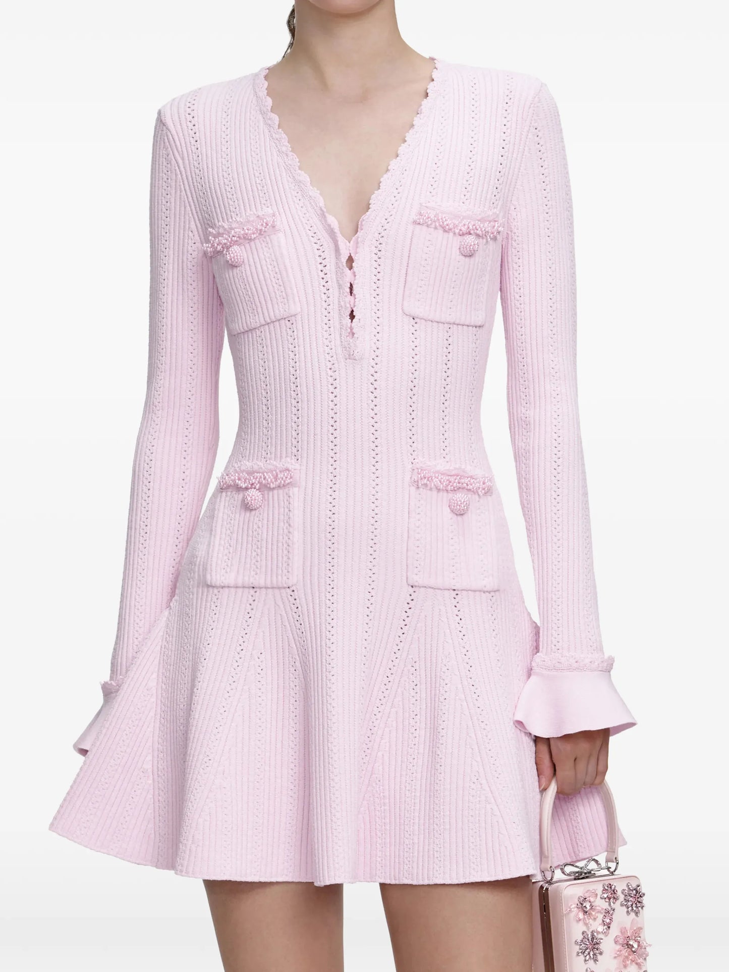 pearl-embellishment mini dress