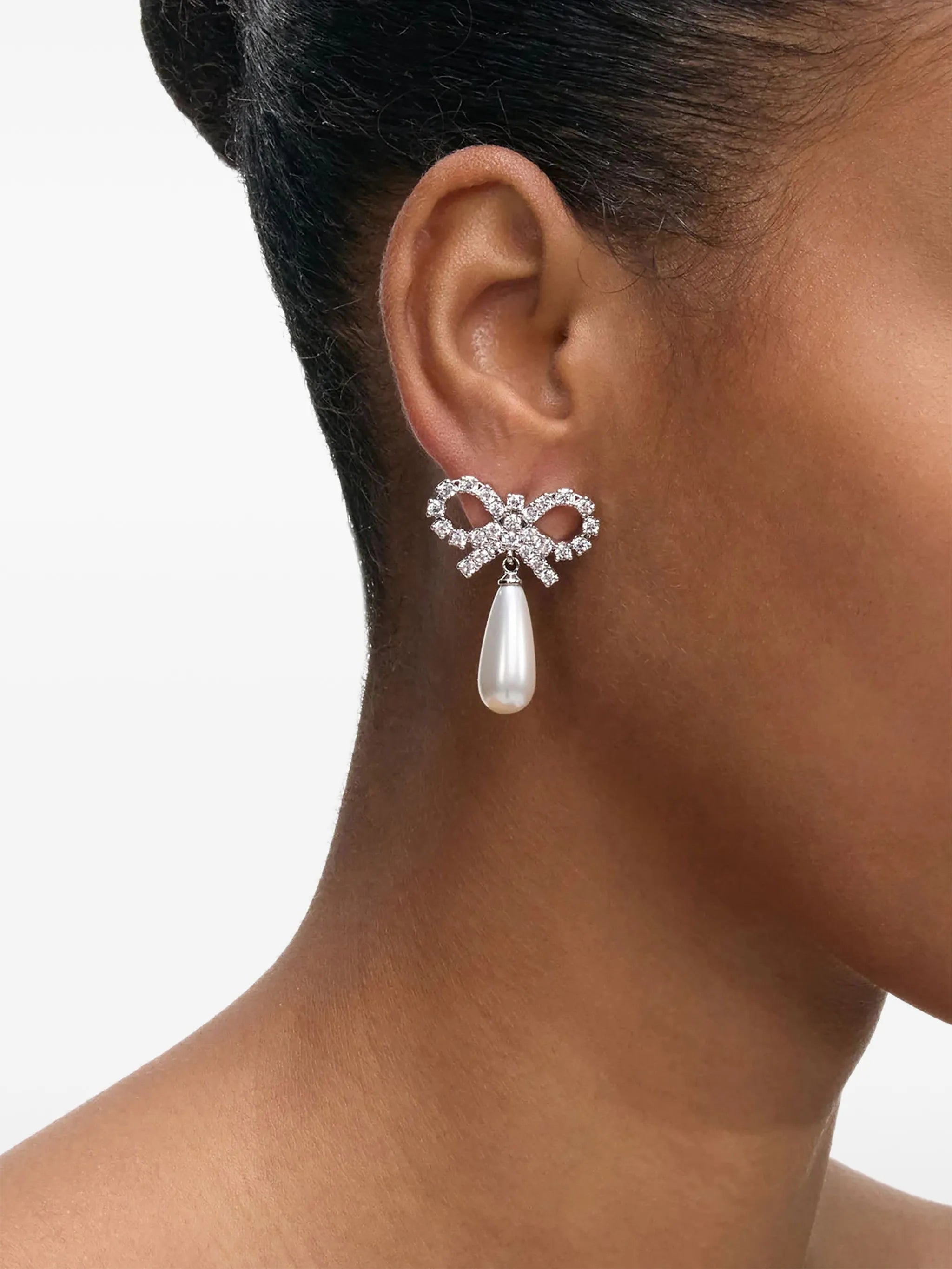 bow pearl-embellishment earrings