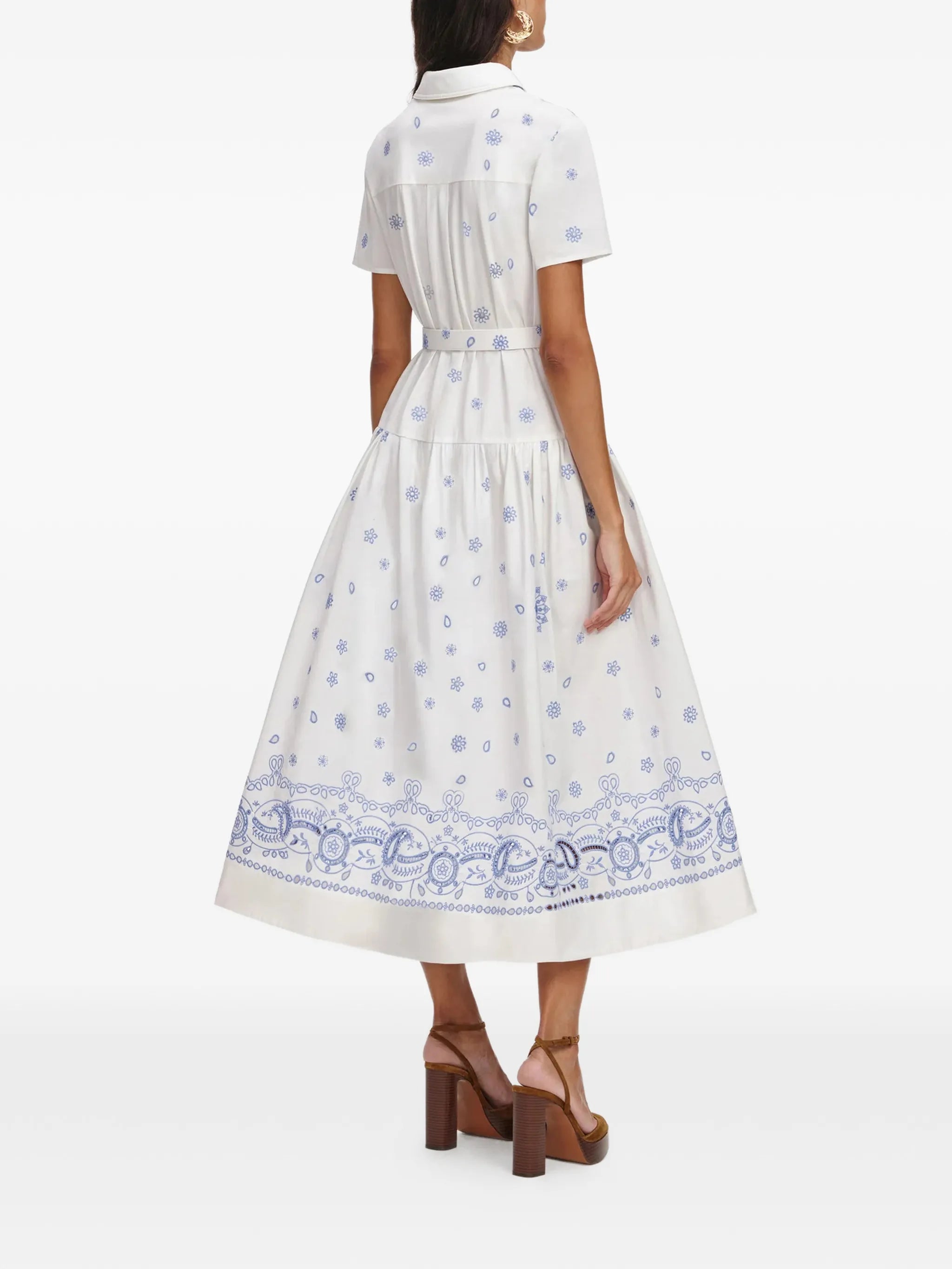 paisley-print belted shirt dress
