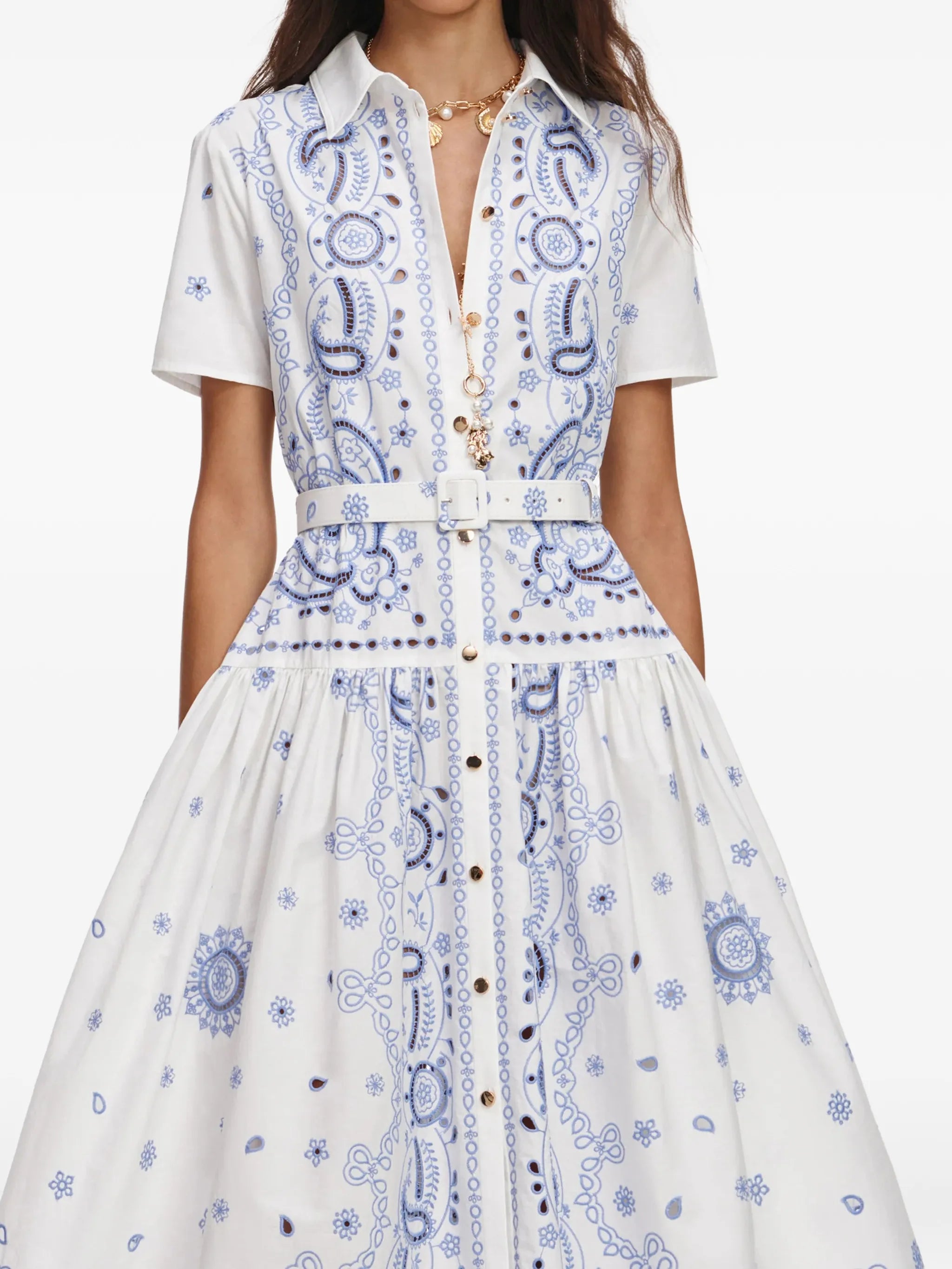 paisley-print belted shirt dress