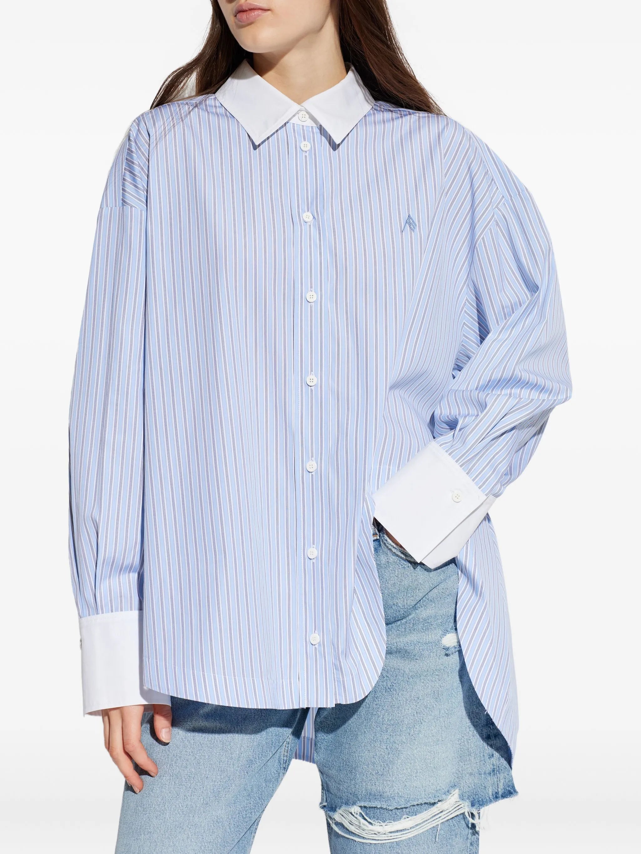 striped logo-embroidered shirt