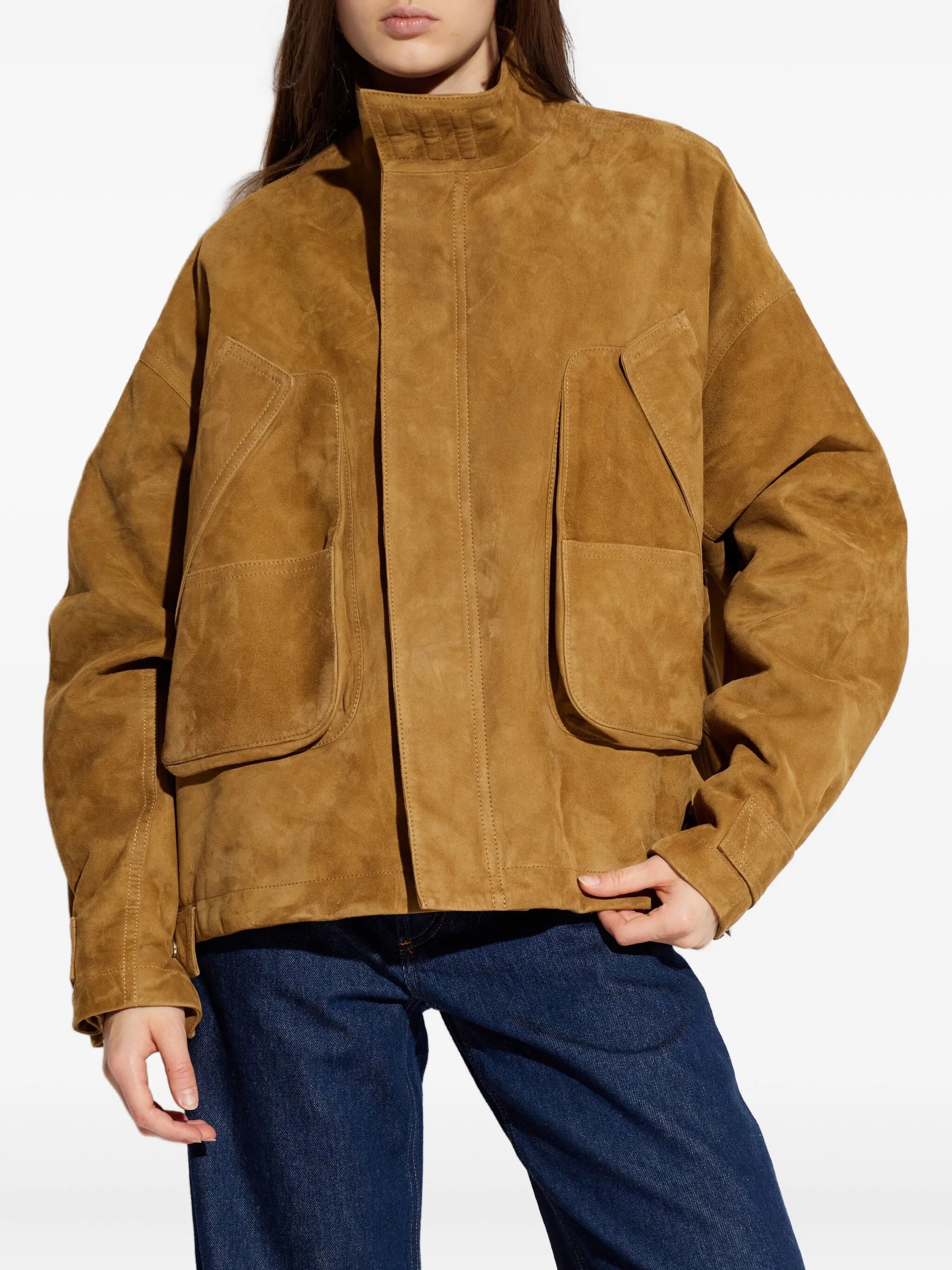 cuffed-sleeves suede jacket
