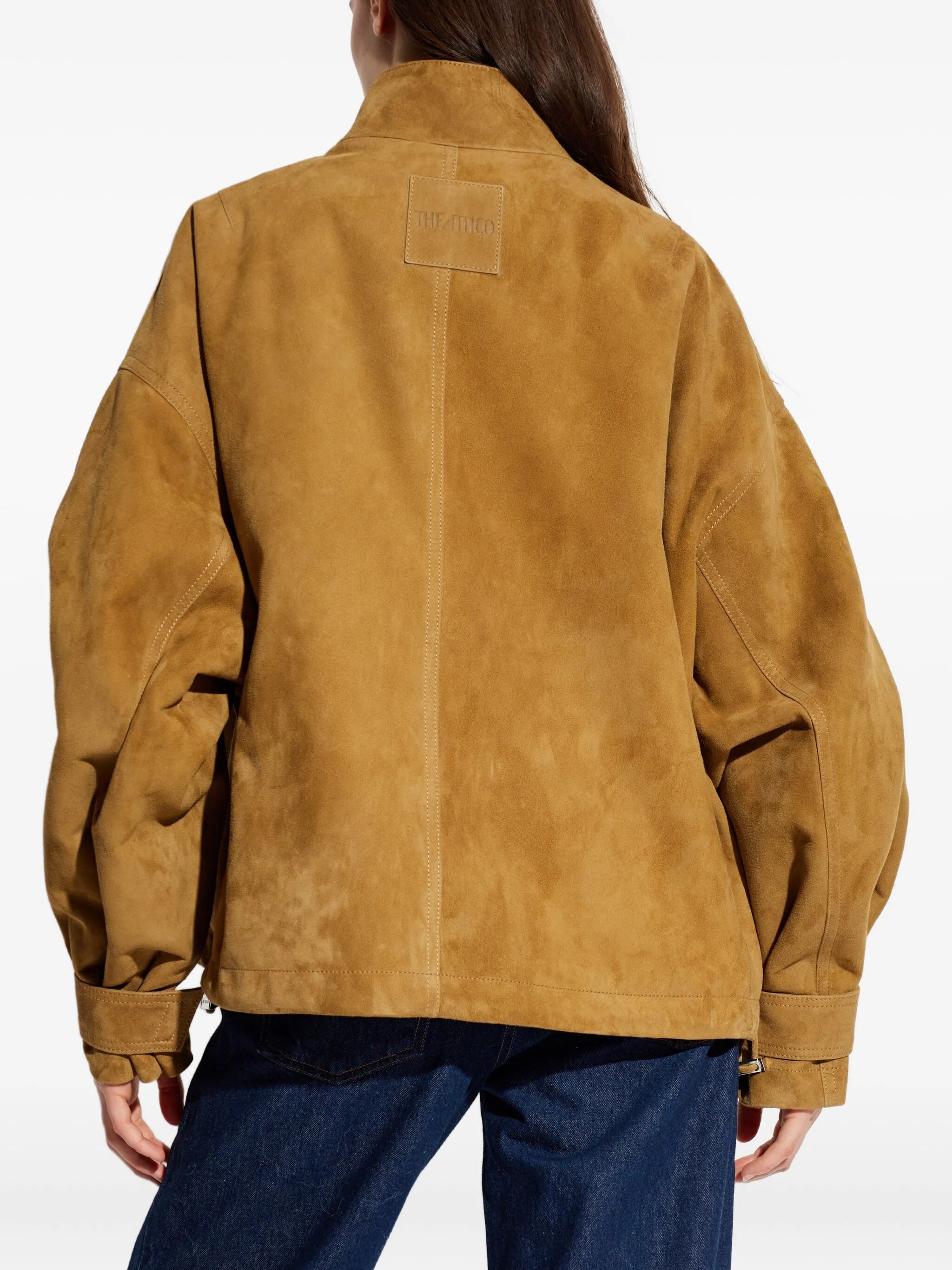 cuffed-sleeves suede jacket